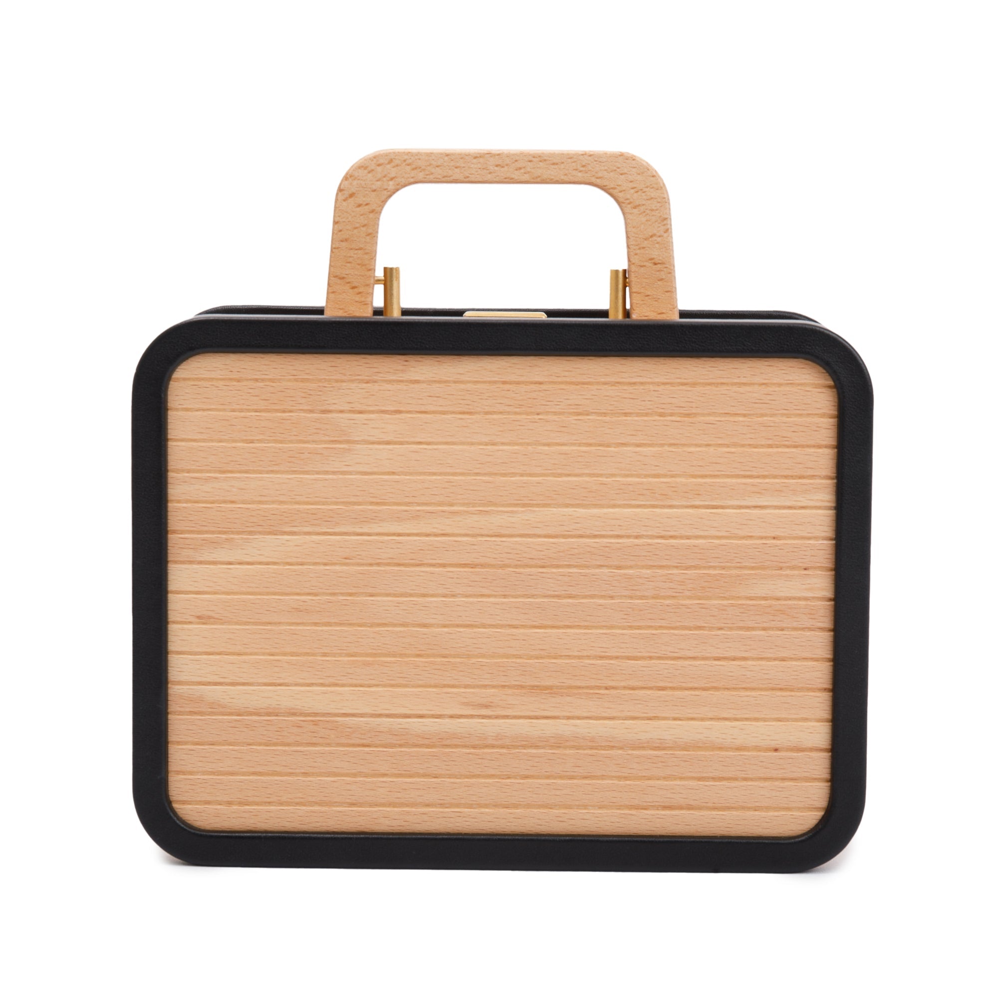 Chanel 2022 Beige Beech Wood Black Lambskin Leather Medium CC Vanity Case w/ Box & Receipt