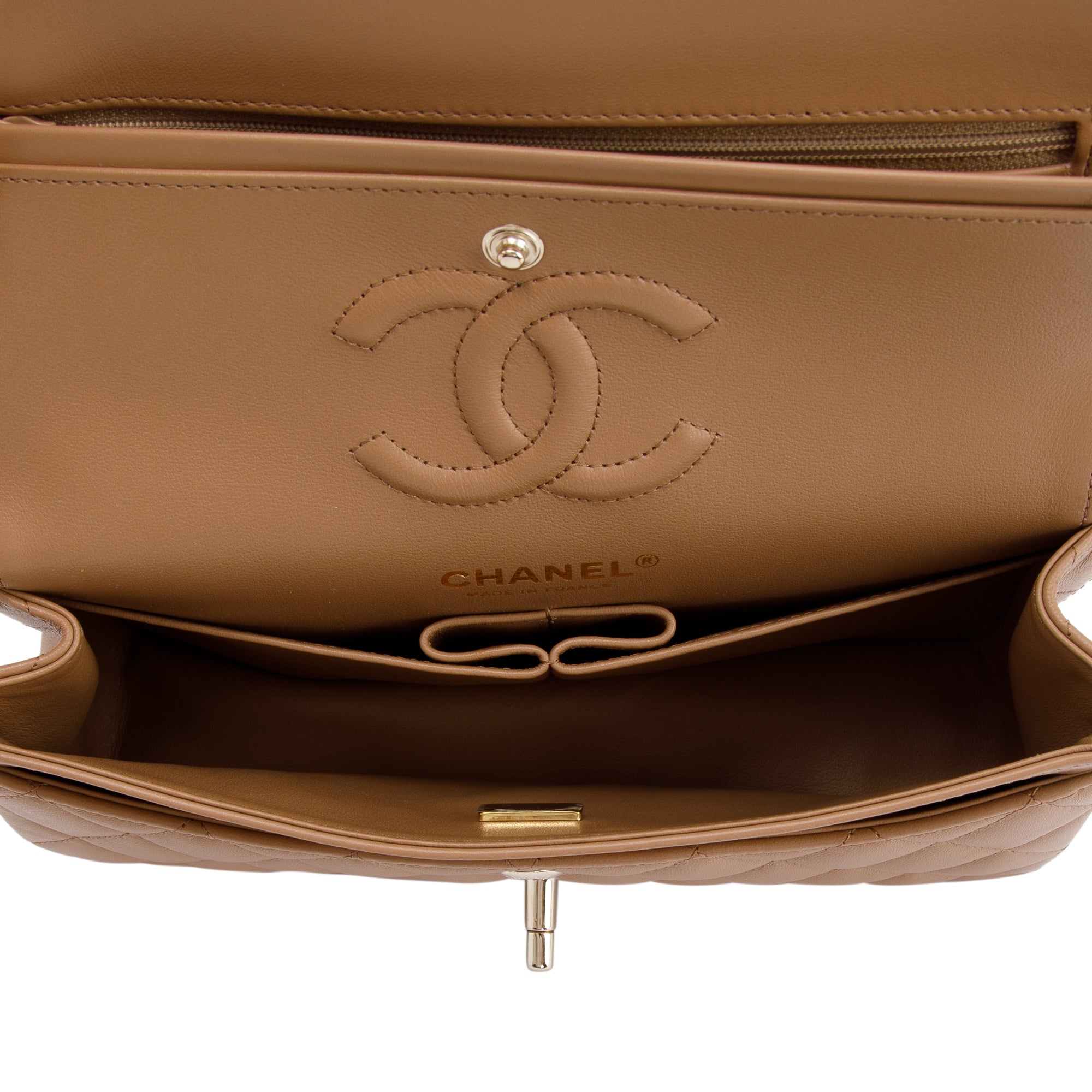 Chanel 2022 Beige Lambskin Small Classic Double Flap Bag w/ Box & Receipt