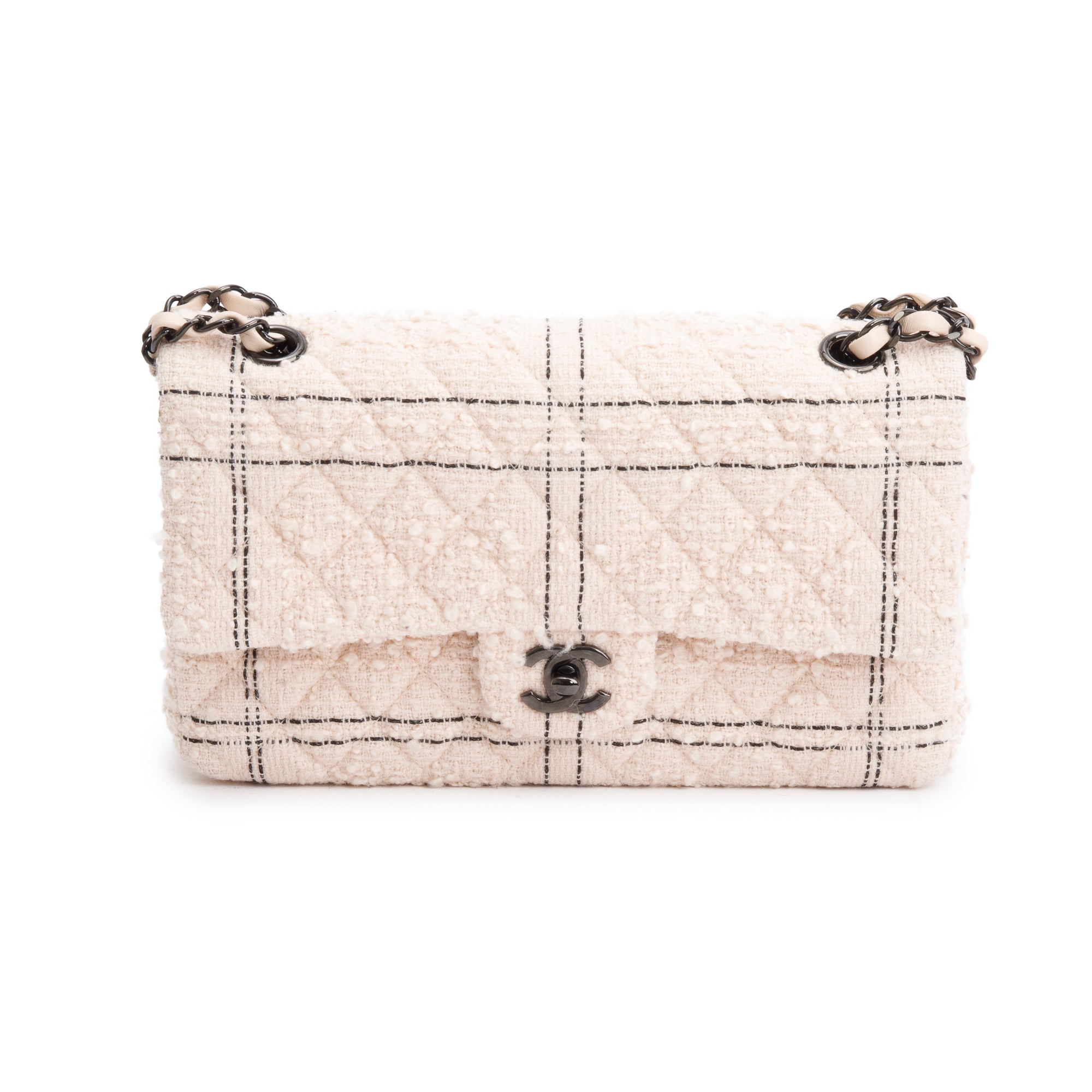 Chanel 2022 Beige Wool Tweed Classic Medium Double Flap Bag