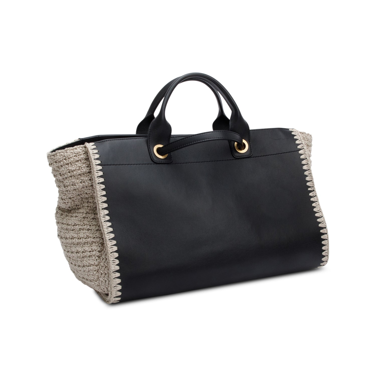 Chanel 2022 Black Calfskin Leather Grey Knit Medium Deauville Tote w/ Box & Receipt