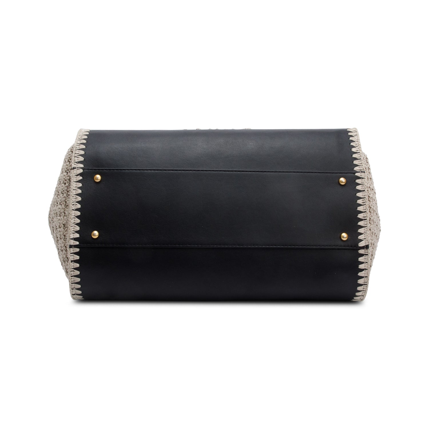 Chanel 2022 Black Calfskin Leather Grey Knit Medium Deauville Tote w/ Box & Receipt