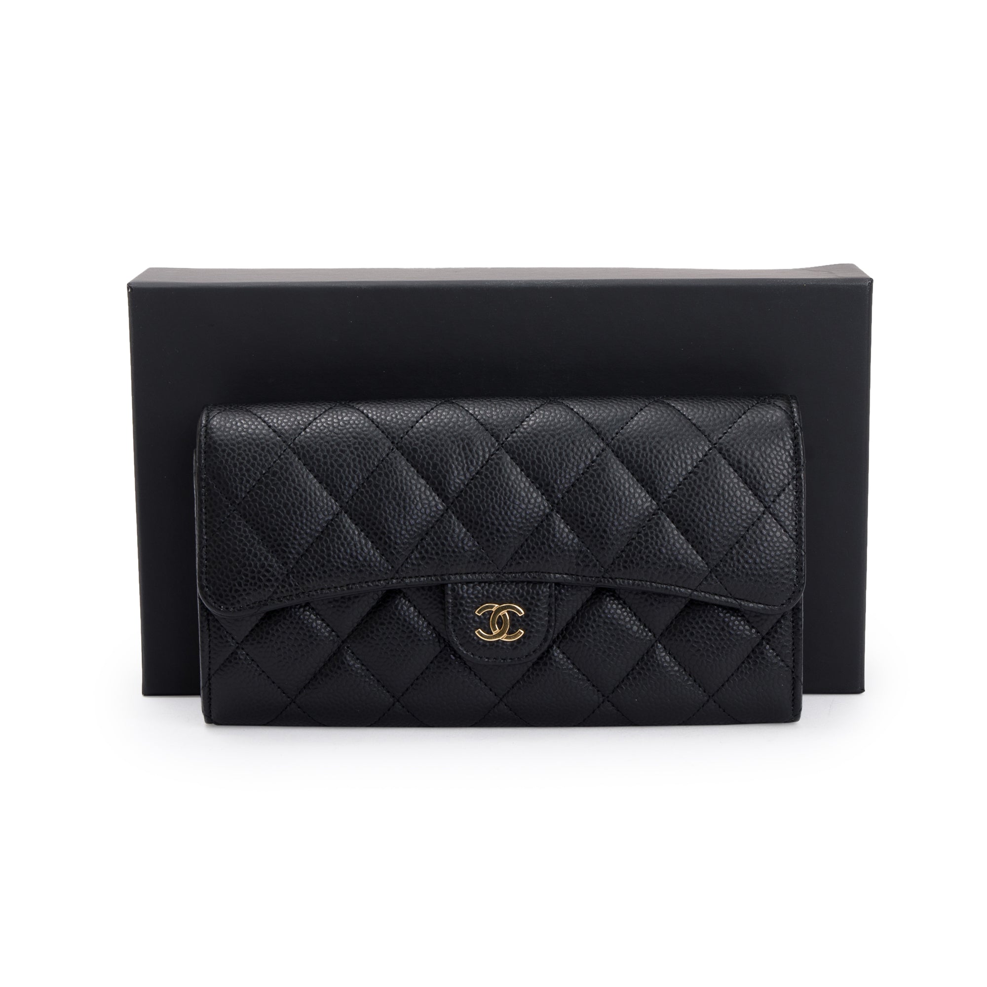 Chanel 2022 Black Caviar Classic Long Flap Wallet w/ Box