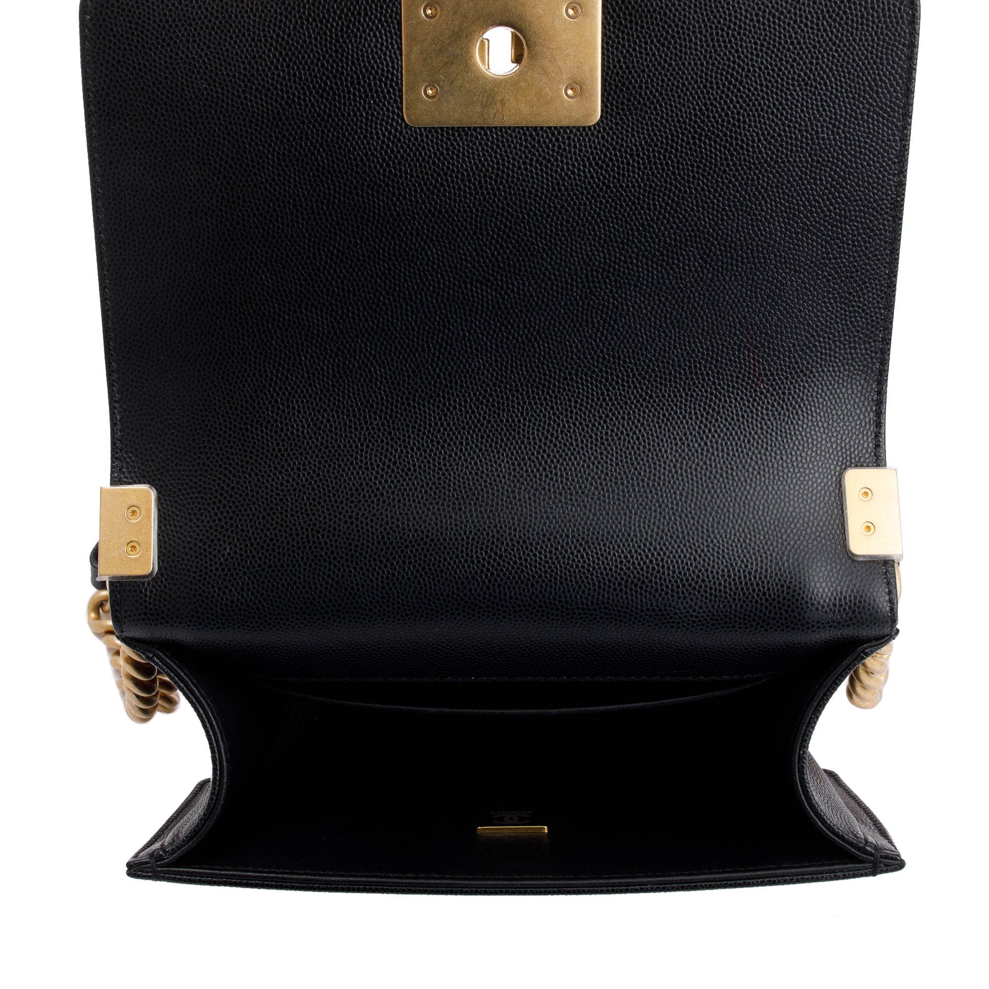 Chanel 2022 Black Caviar Leather Small Boy Bag