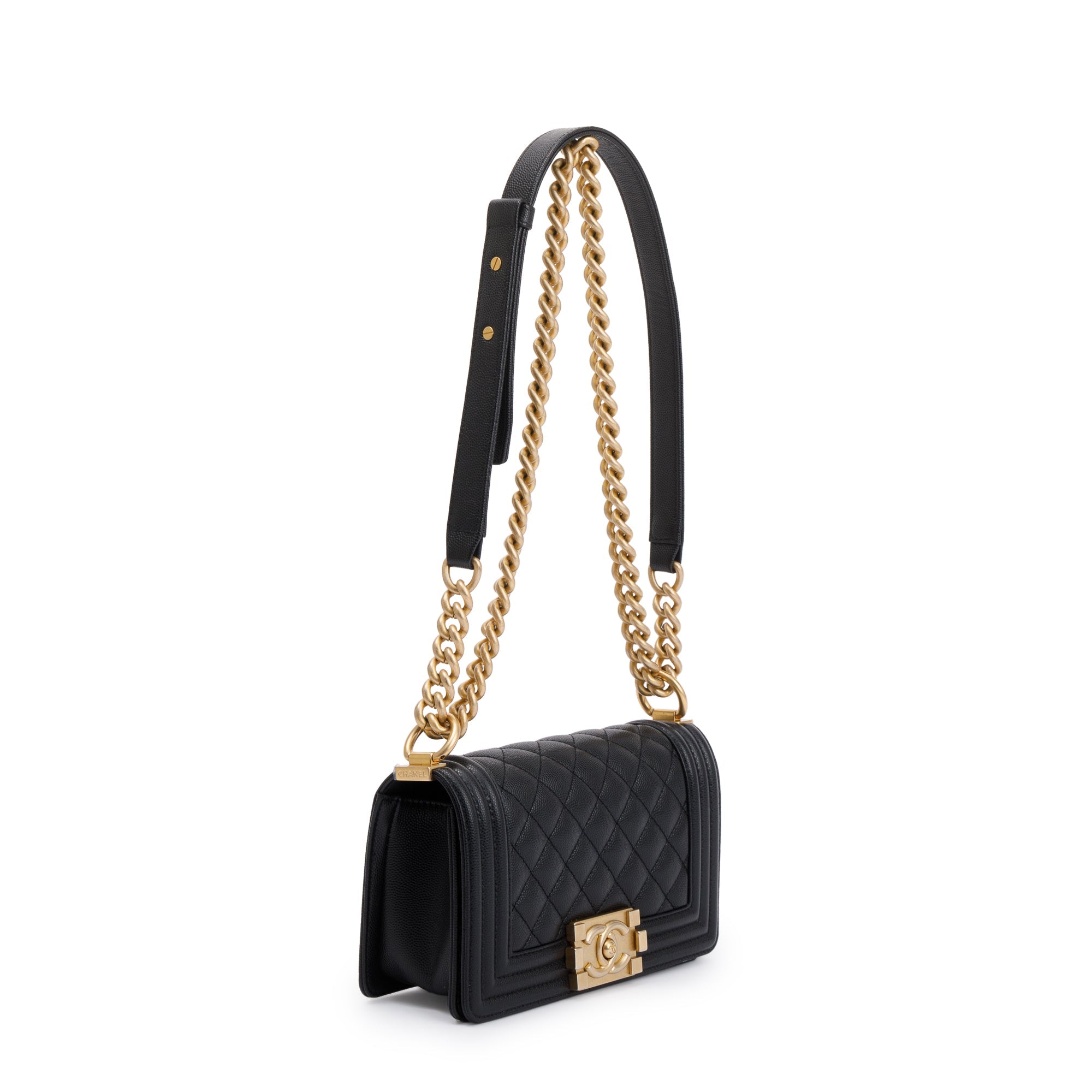 Chanel 2022 Black Caviar Leather Small Boy Bag