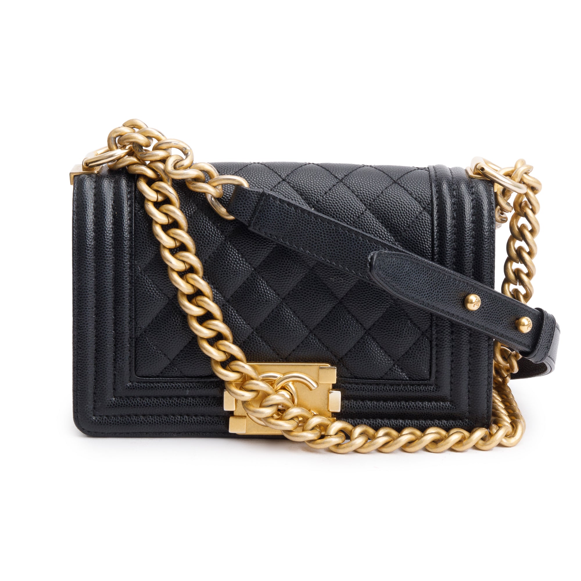 Chanel 2022 Black Caviar Leather Small Boy Bag