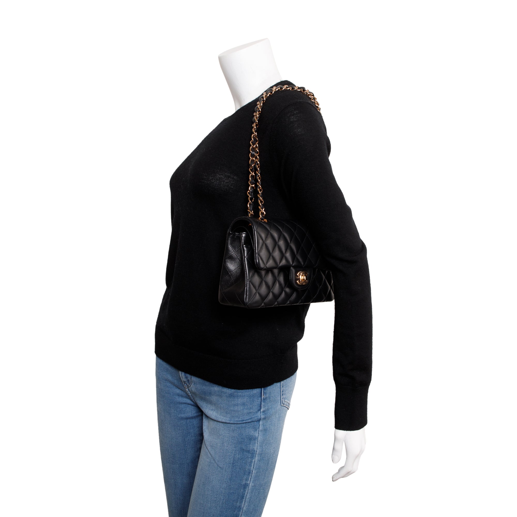 Chanel 2022 Black Lambskin Classic Small Double Flap Bag w/ Box