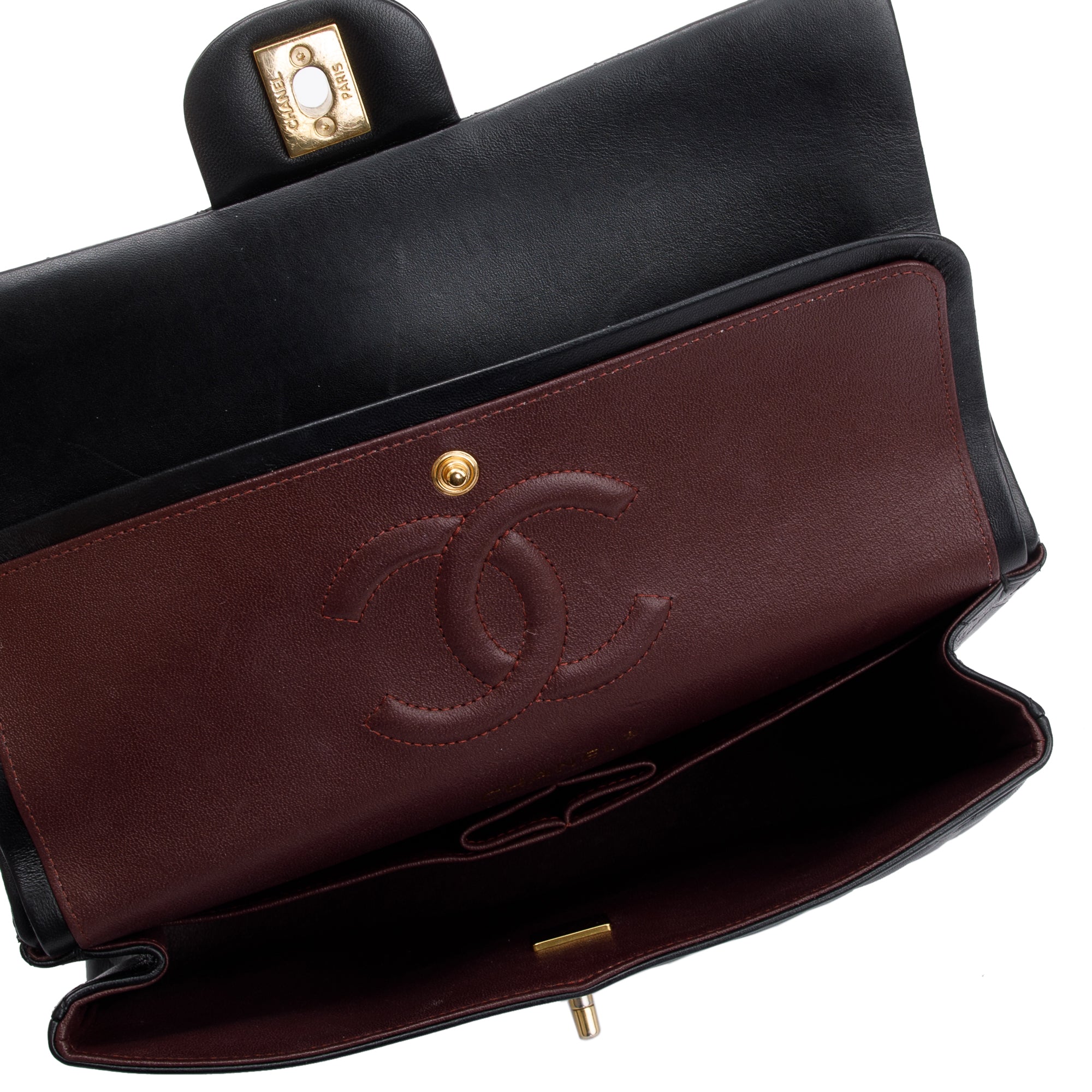 Chanel 2022 Black Lambskin Leather Classic Medium Double Flap Bag w/ Box