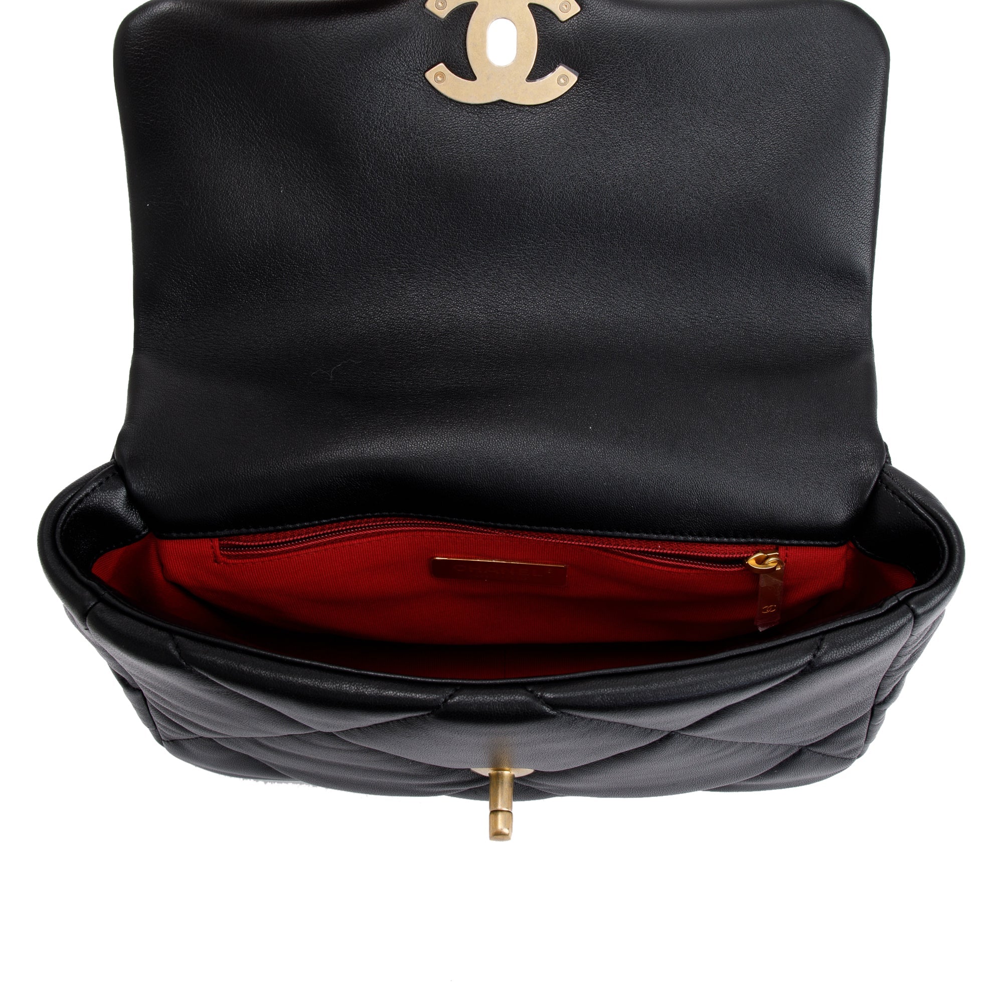 Chanel 2022 Black Lambskin Leather Medium 19 Flap Bag