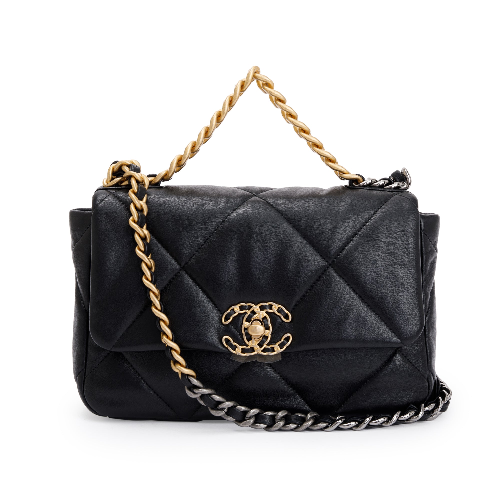 Chanel 2022 Black Lambskin Leather Medium 19 Flap Bag