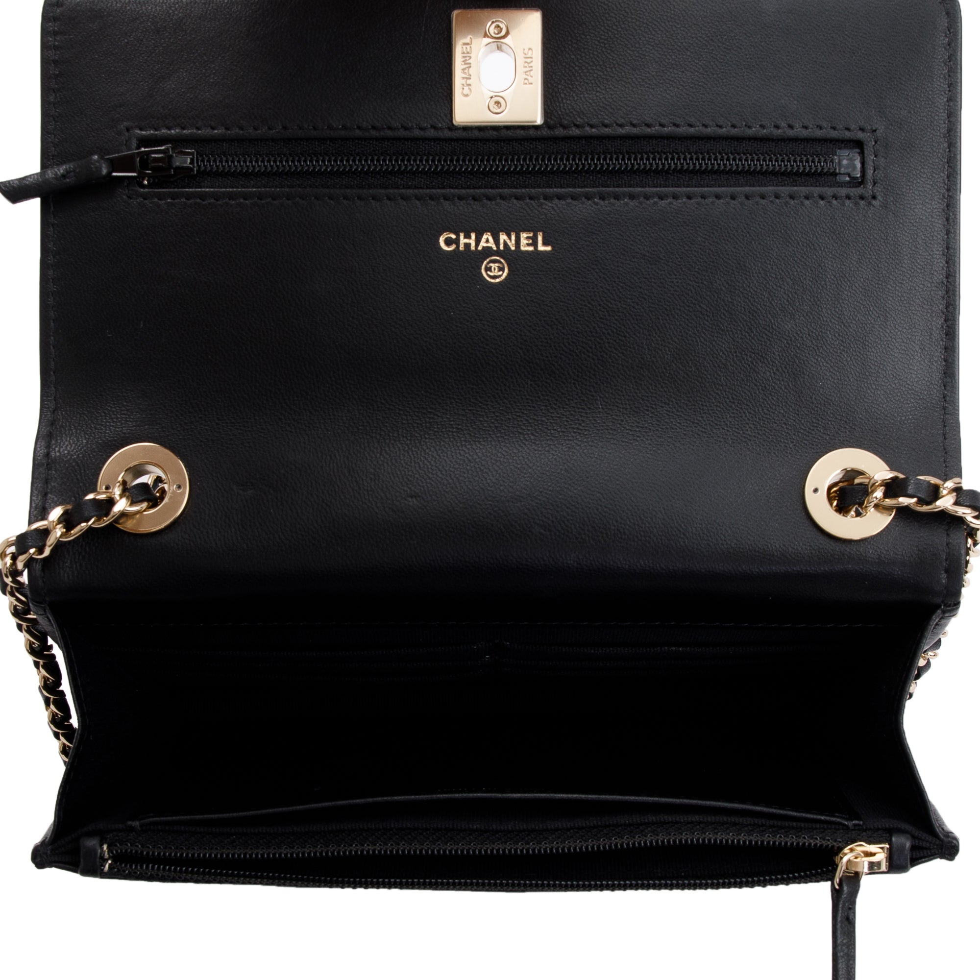 Chanel 2022 Black Lambskin Leather Trendy Wallet on Chain w/ Box