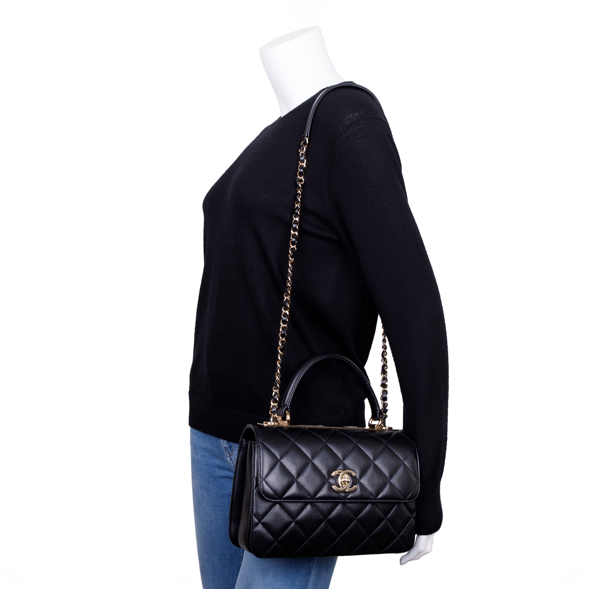 Chanel 2022 Black Lambskin Trendy CC Small Top Handle Flap Bag