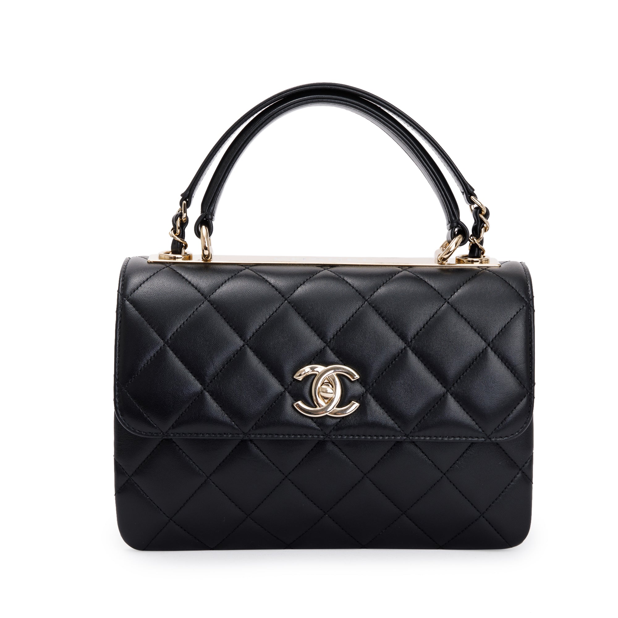 Chanel 2022 Black Lambskin Trendy CC Small Top Handle Flap Bag