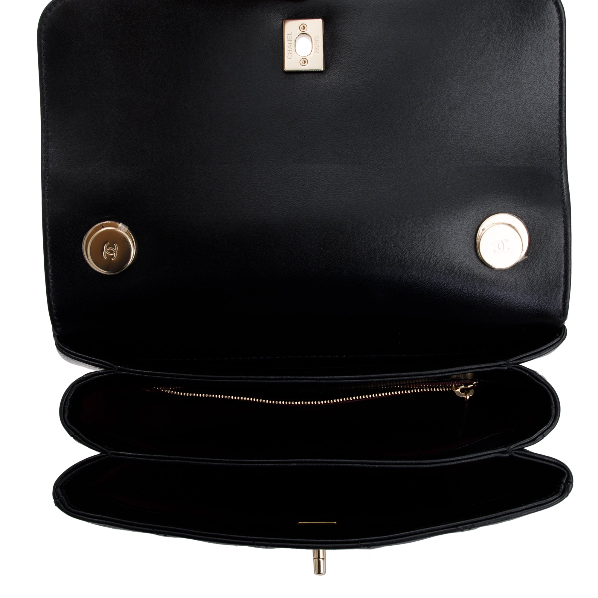 Chanel 2022 Black Lambskin Trendy CC Small Top Handle Flap Bag