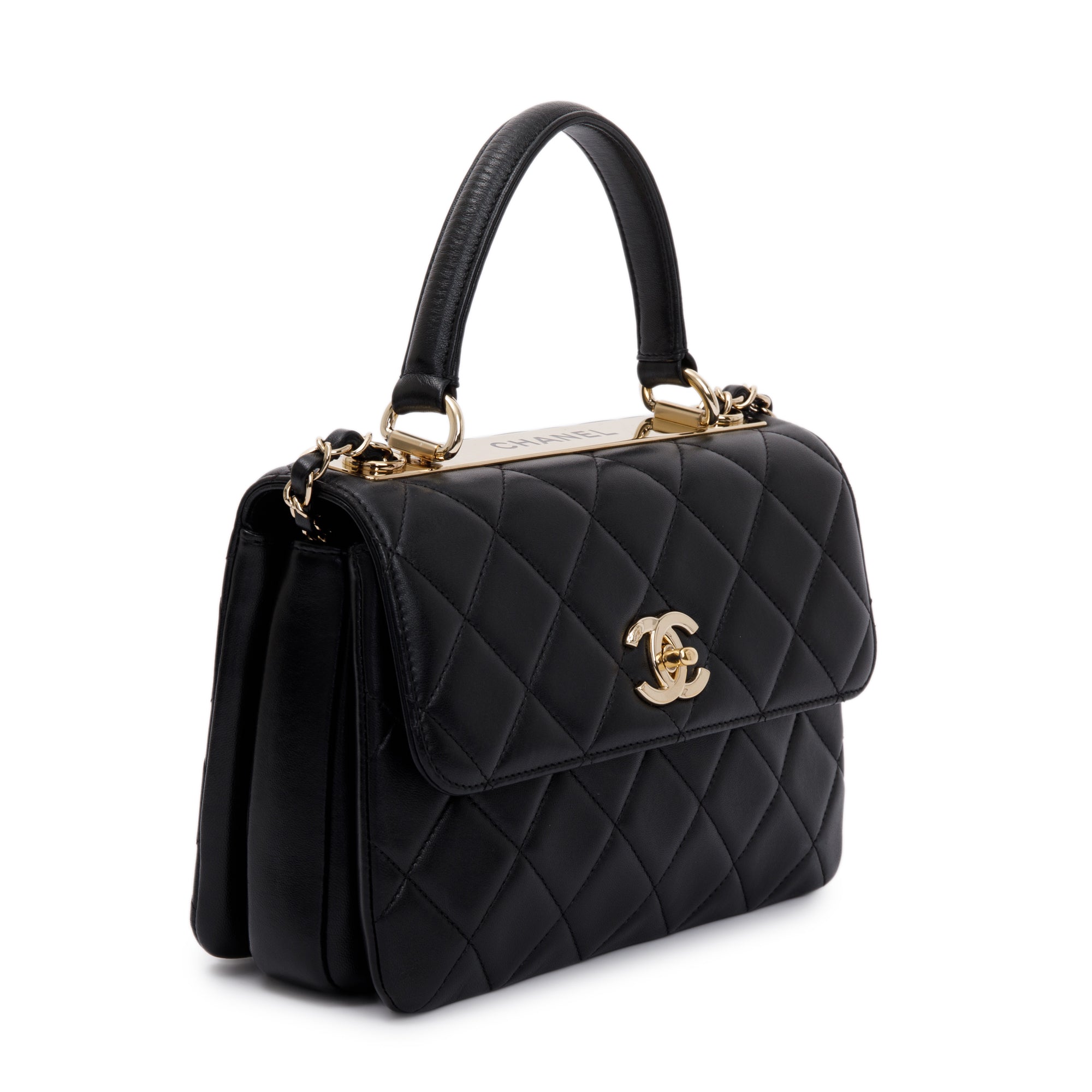 Chanel 2022 Black Lambskin Trendy CC Small Top Handle Flap Bag w/ Box & Receipt