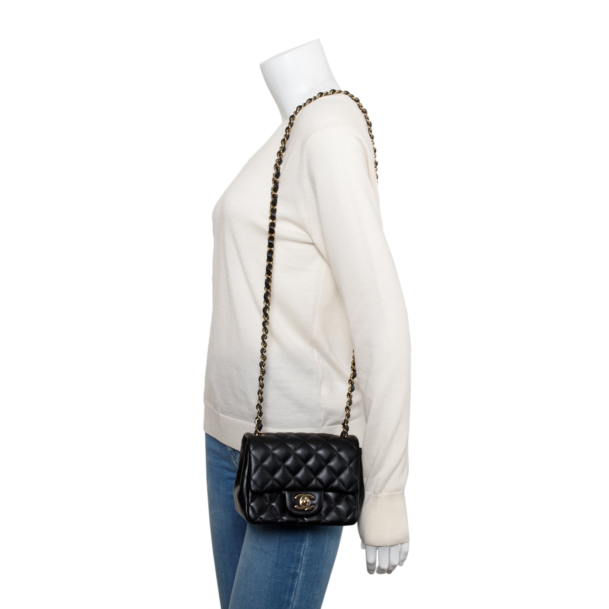 Chanel 2022 Black Quilted Calfskin Leather Classic Square Mini Flap Bag w/ Box & Receipt