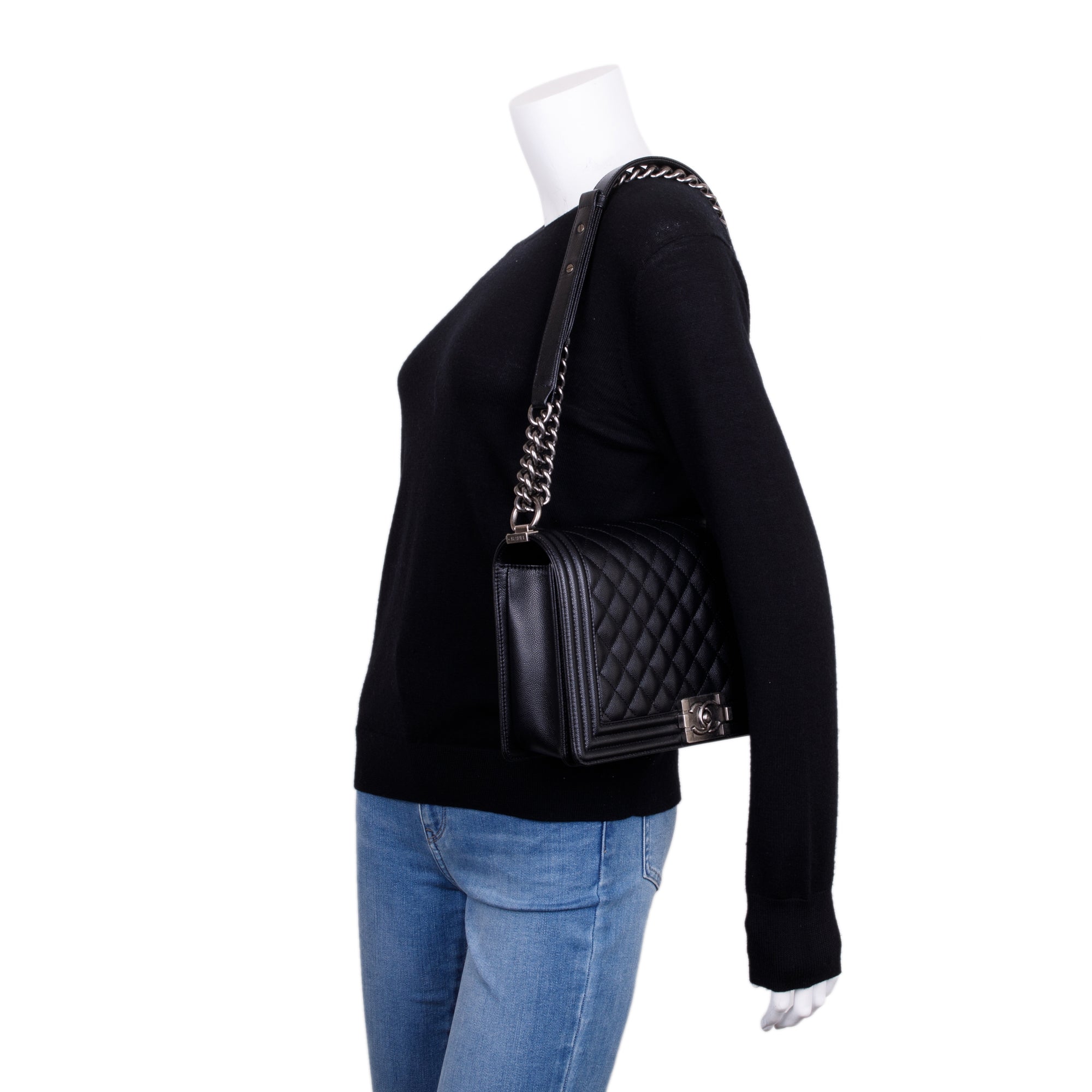 Chanel 2022 Black Quilted Caviar Large Boy Bag