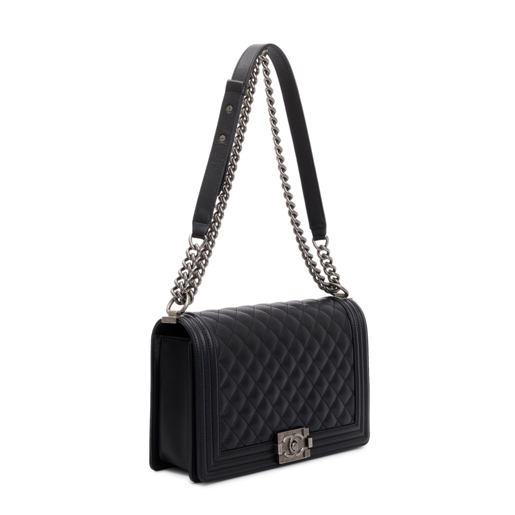 Chanel 2022 Black Quilted Caviar Large Boy Bag