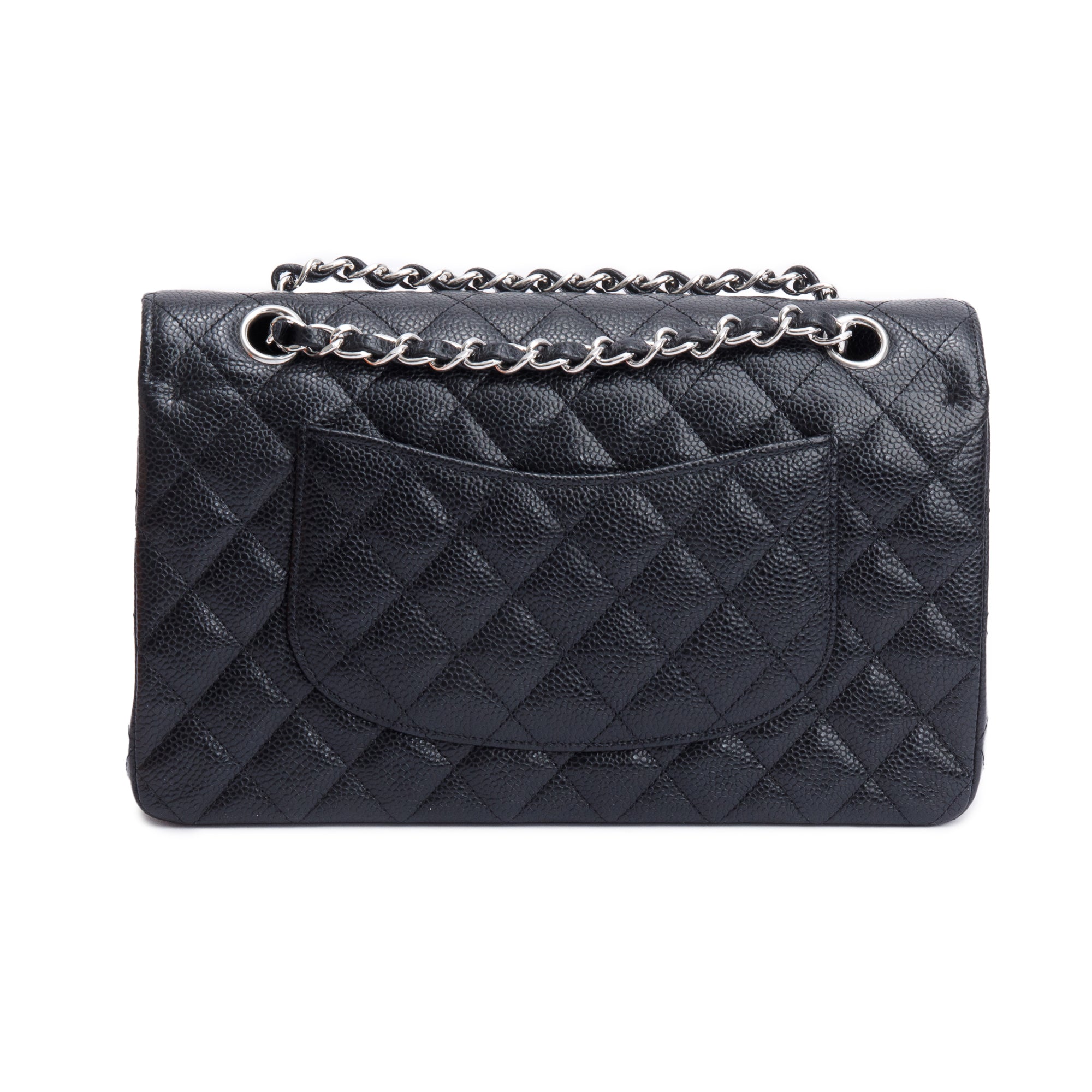 Chanel 2022 Black Quilted Caviar Leather Classic Medium Double Flap Bag w/ Box