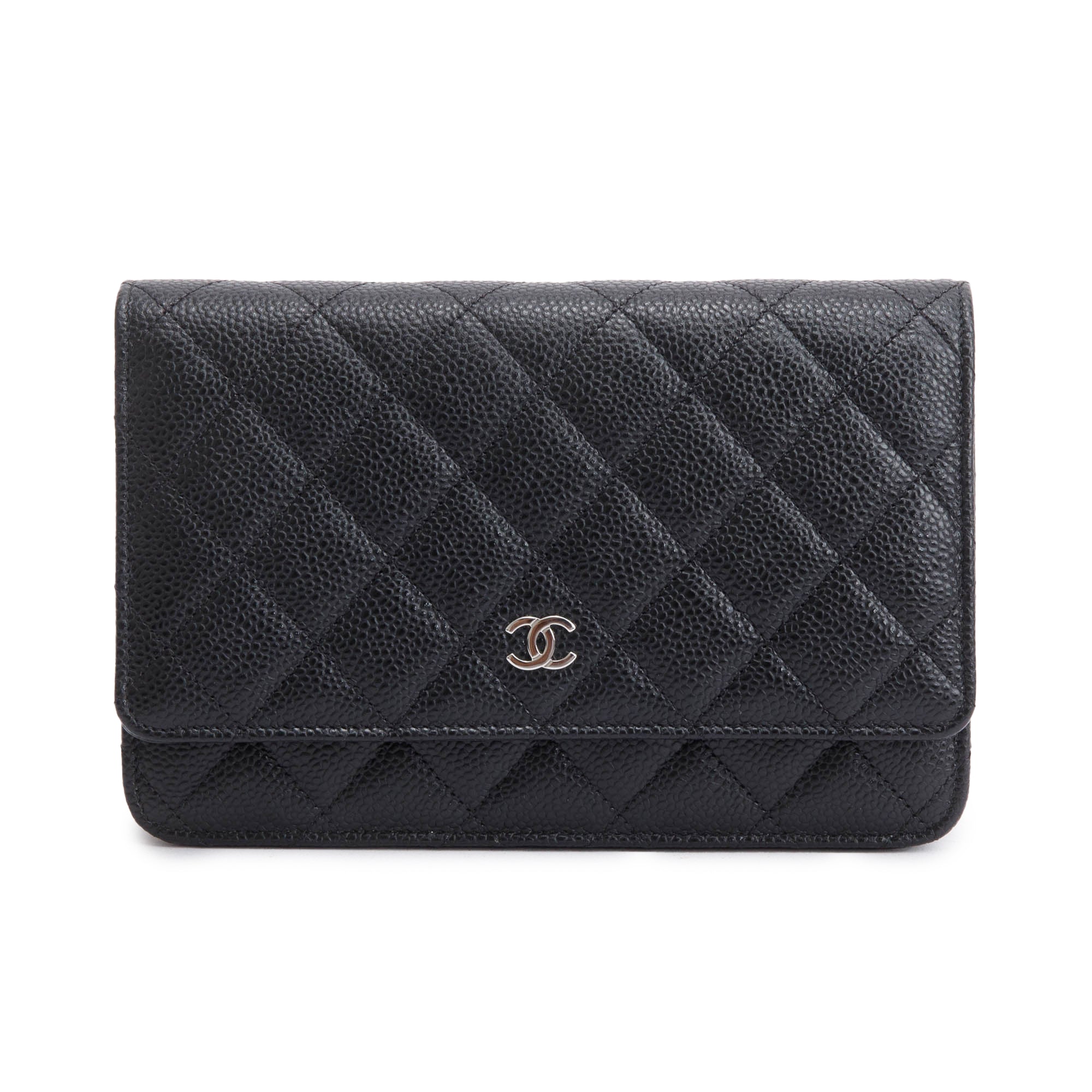Chanel 2022 Black Quilted Caviar Leather Classic Wallet on Chain