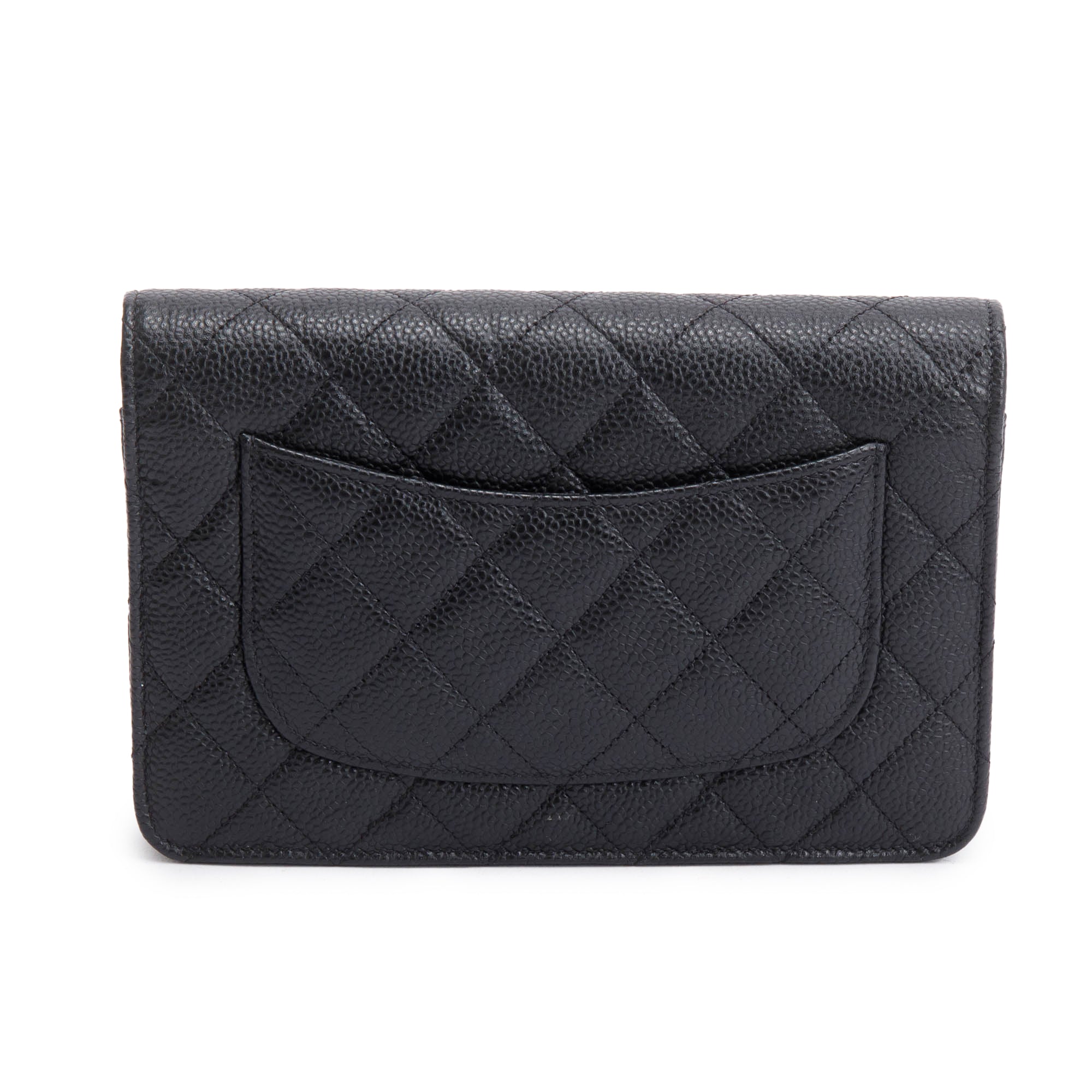 Chanel 2022 Black Quilted Caviar Leather Classic Wallet on Chain