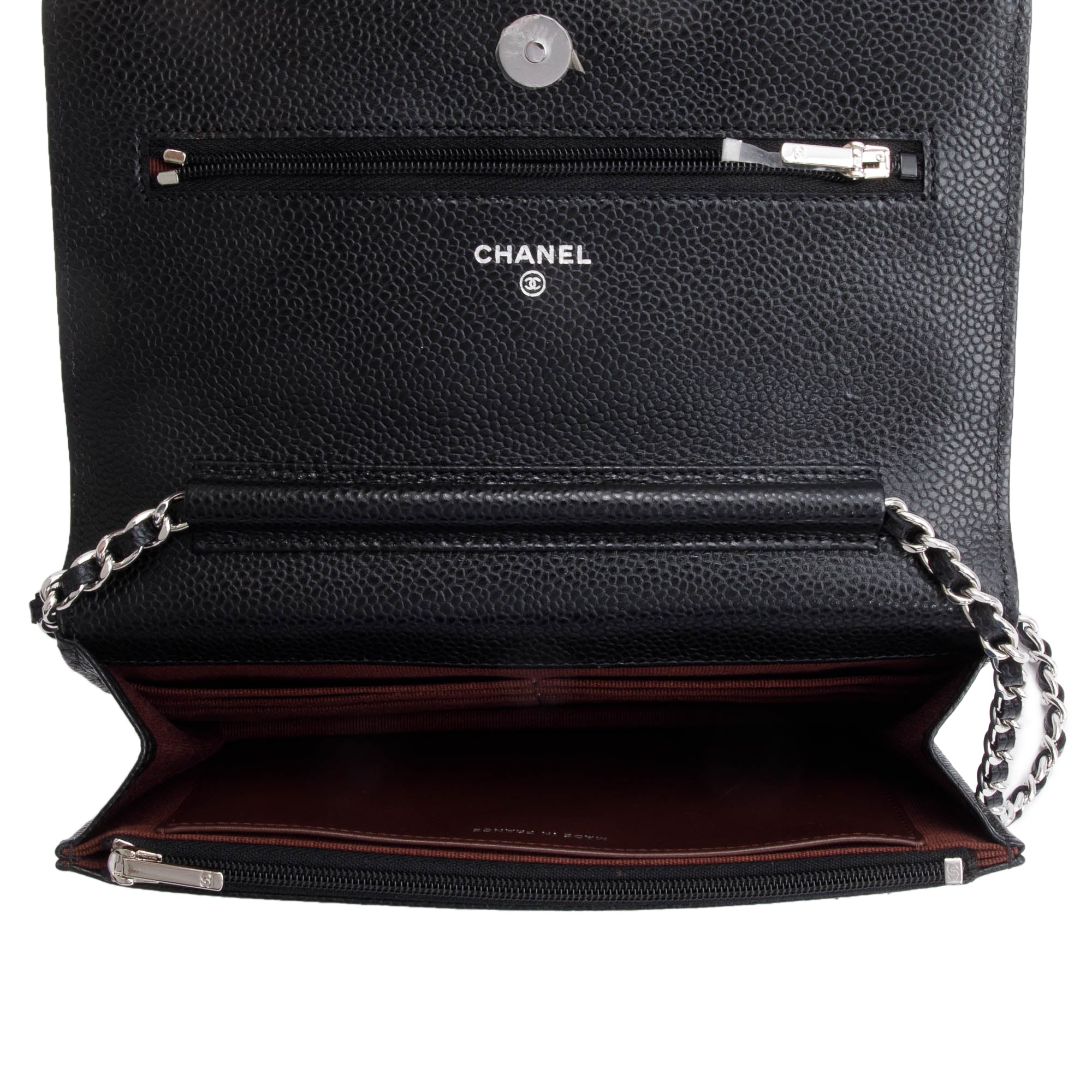 Chanel 2022 Black Quilted Caviar Leather Classic Wallet on Chain