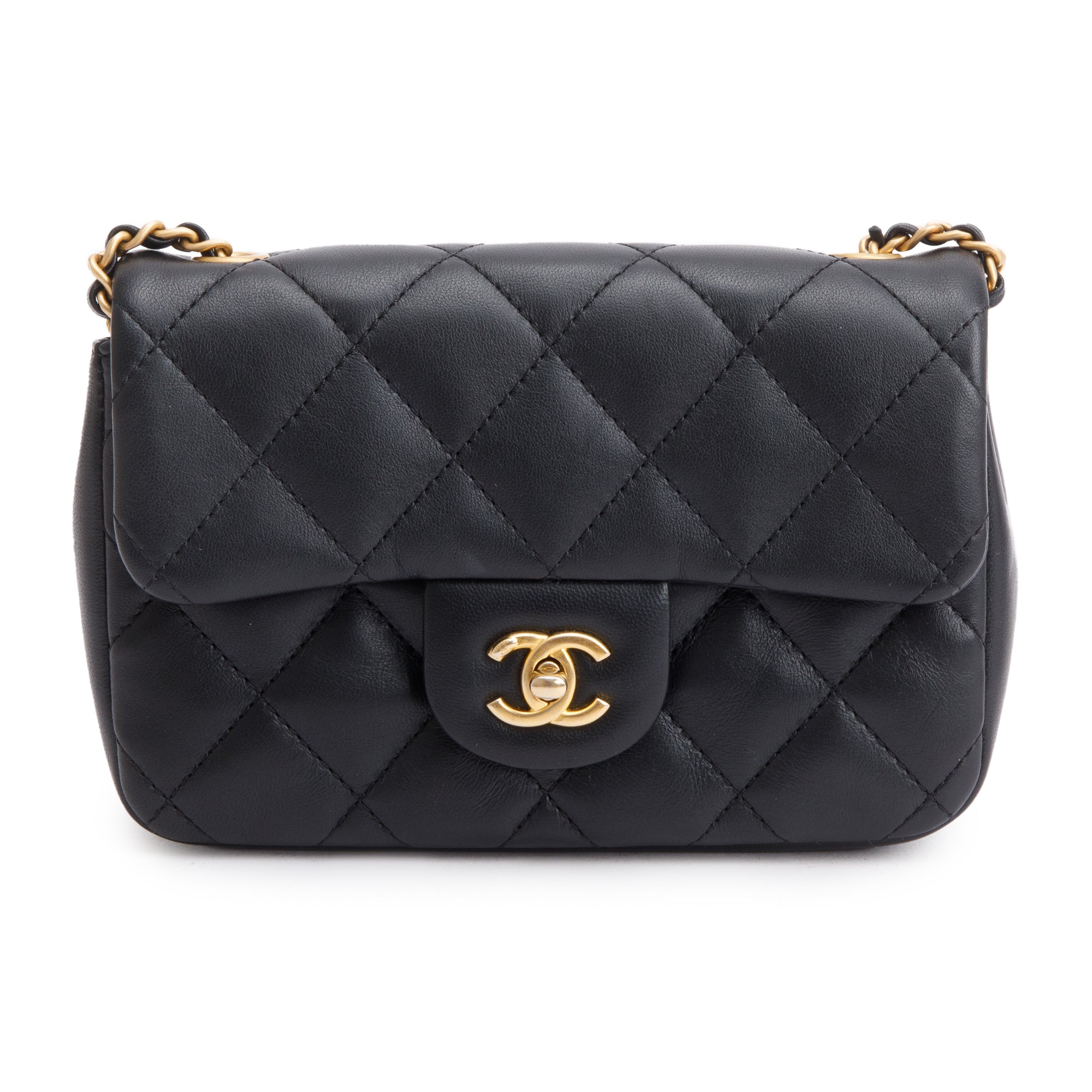 Chanel 2022 Black Quilted Lambskin Heart Charms Mini Flap Bag