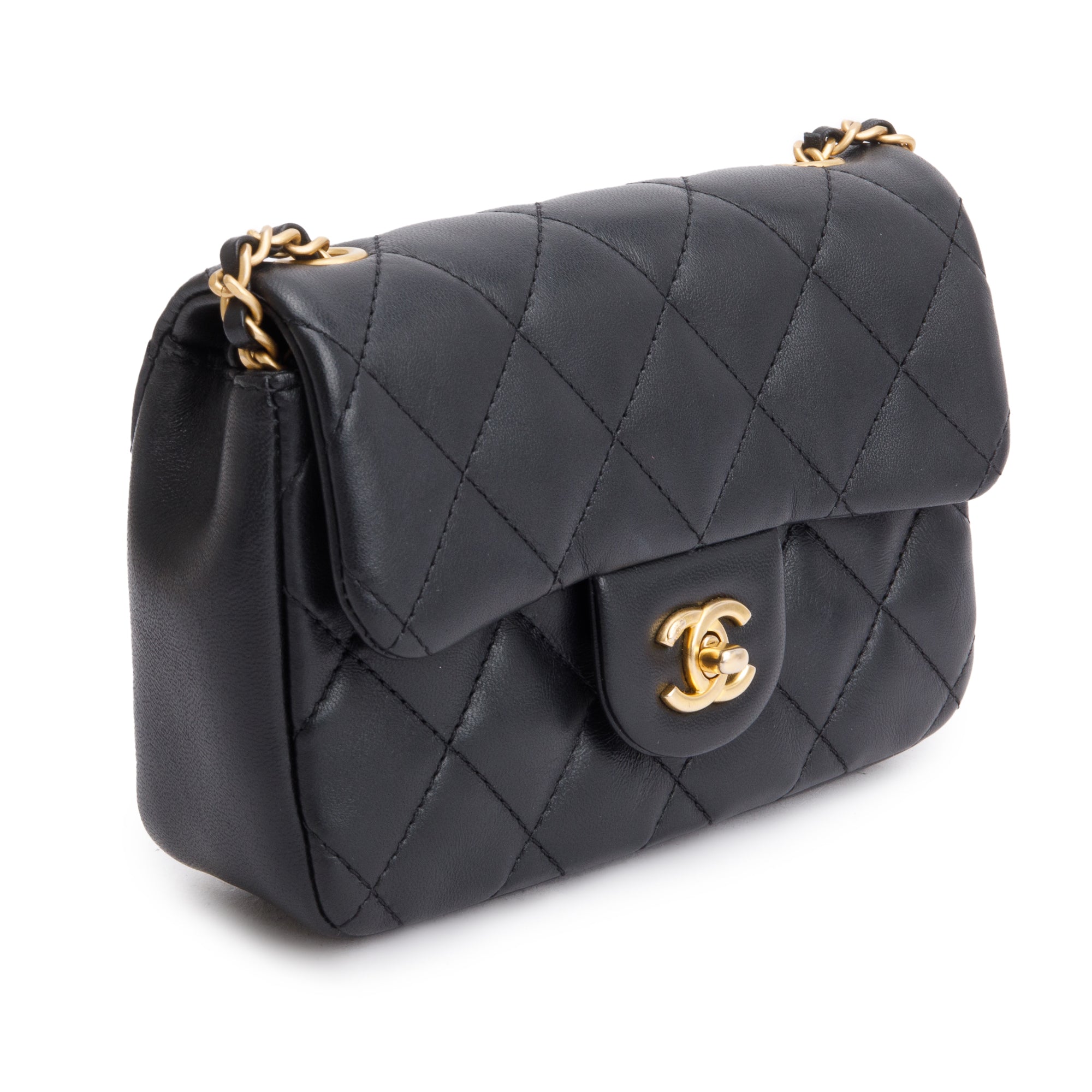 Chanel 2022 Black Quilted Lambskin Heart Charms Mini Flap Bag