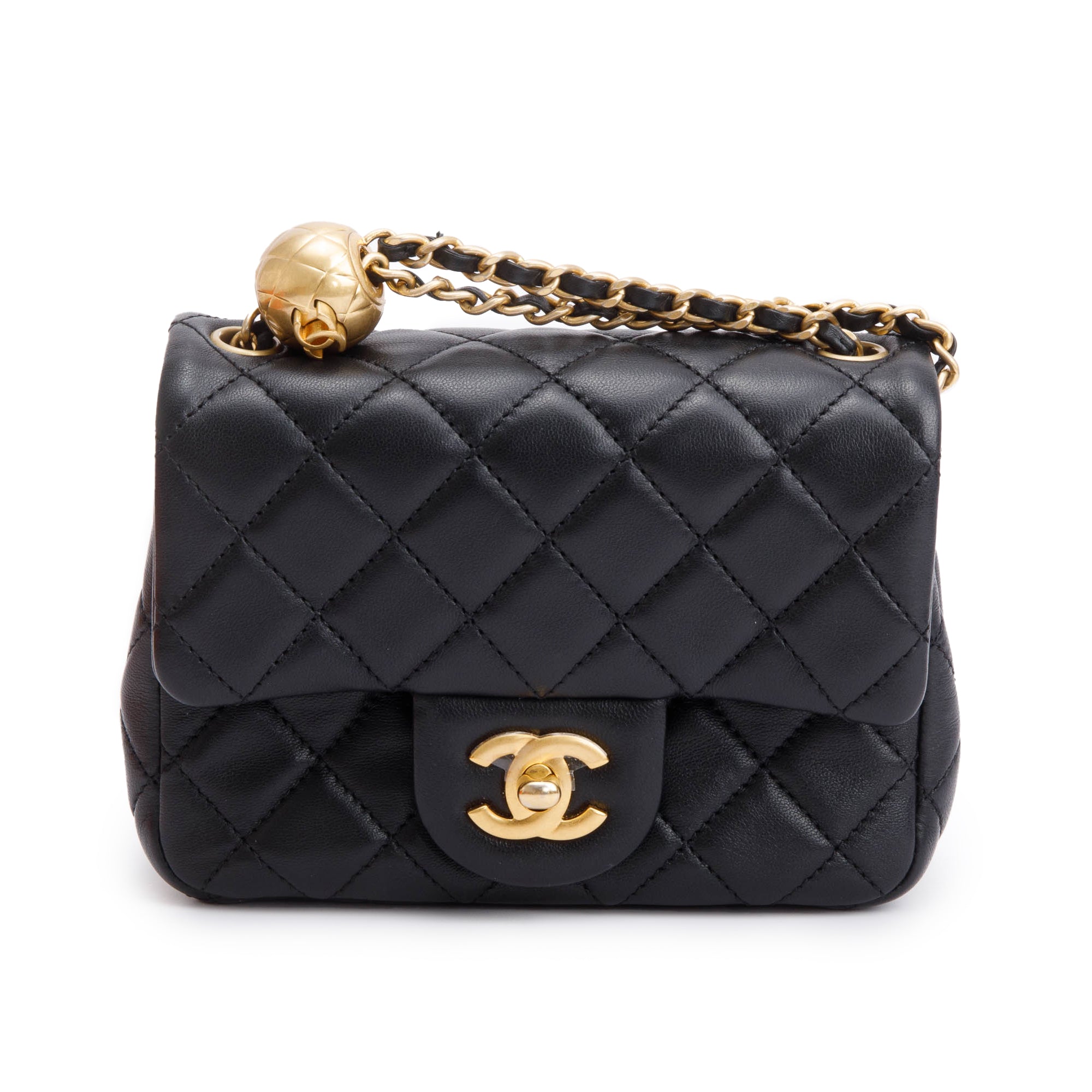 Chanel 2022 Black Quilted Lambskin Pearl Crush Square Mini Flap Bag