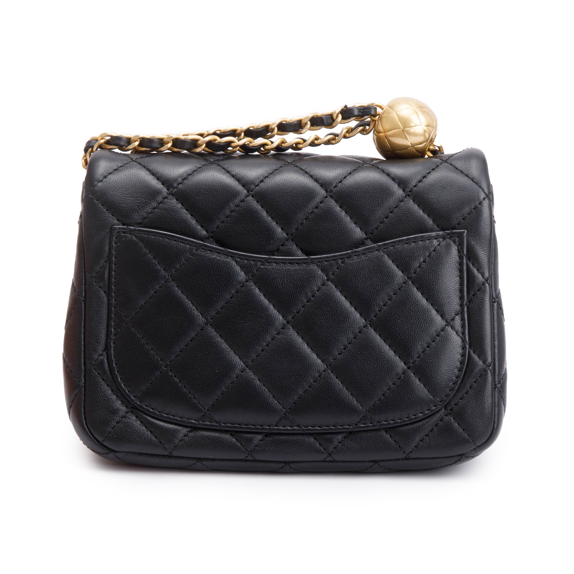 Chanel 2022 Black Quilted Lambskin Pearl Crush Square Mini Flap Bag