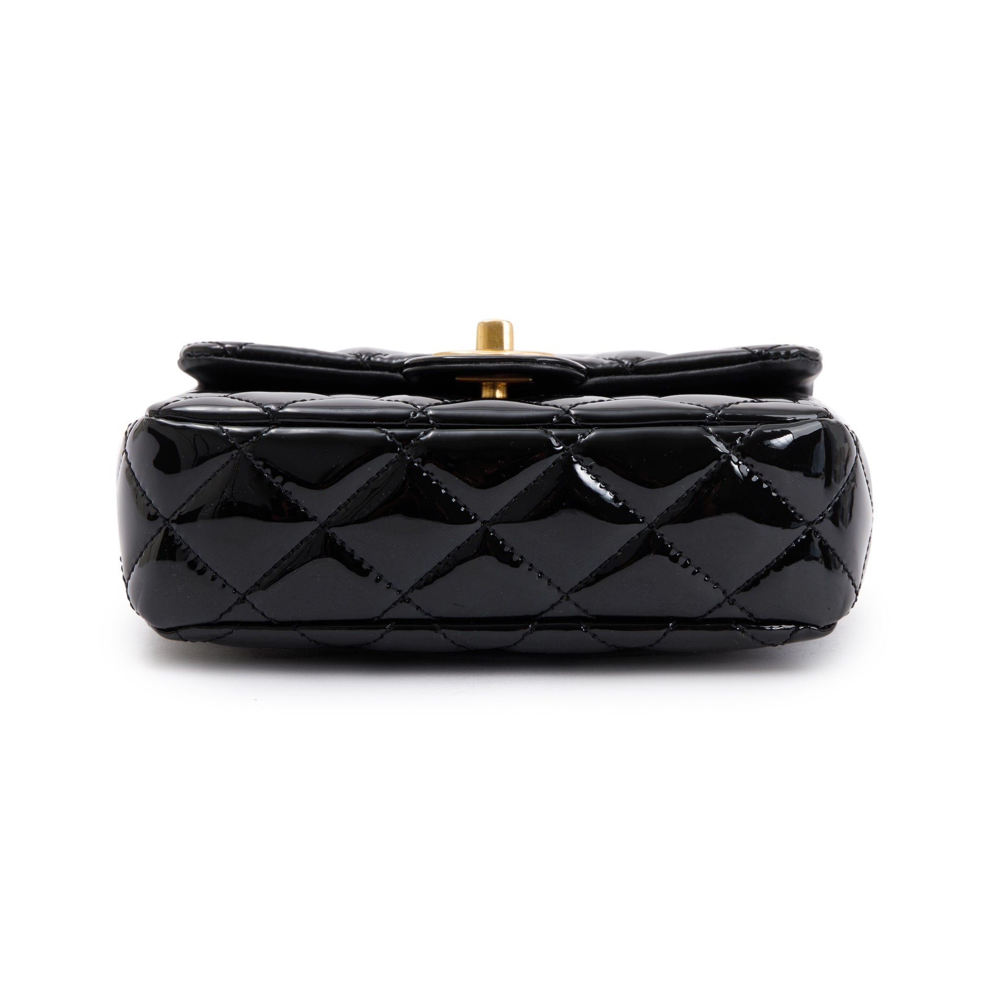 Chanel 2022 Black Quilted Patent Leather Coco De Toi Heart Square Mini Flap Bag w/ Box