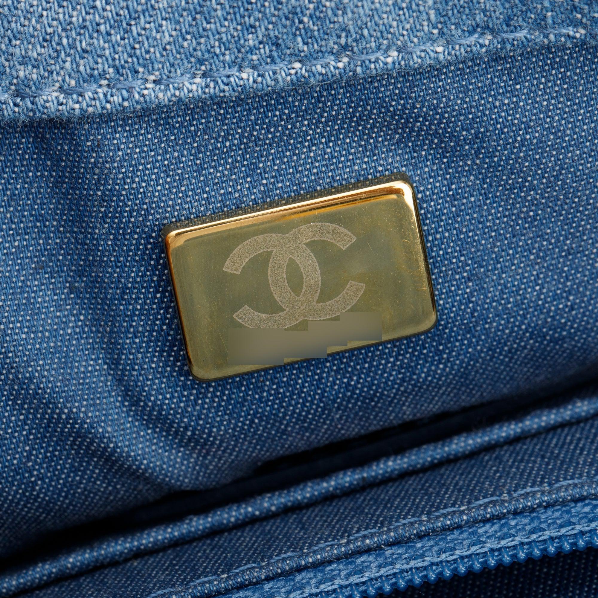 Chanel 2022 Blue Denim Pearl Crush Square Mini Flap Bag