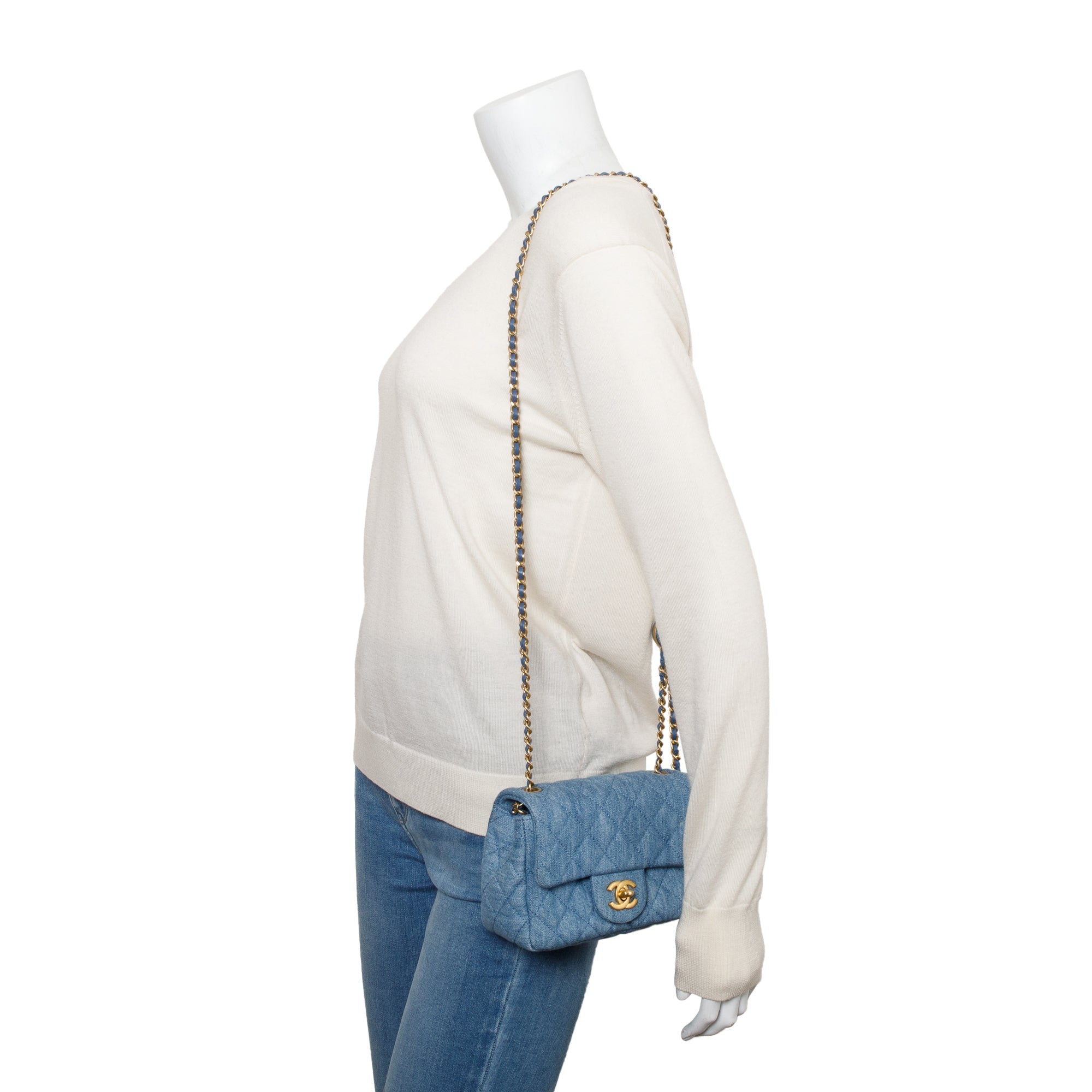 Chanel 2022 Blue Denim Pearl Crush Square Mini Flap Bag