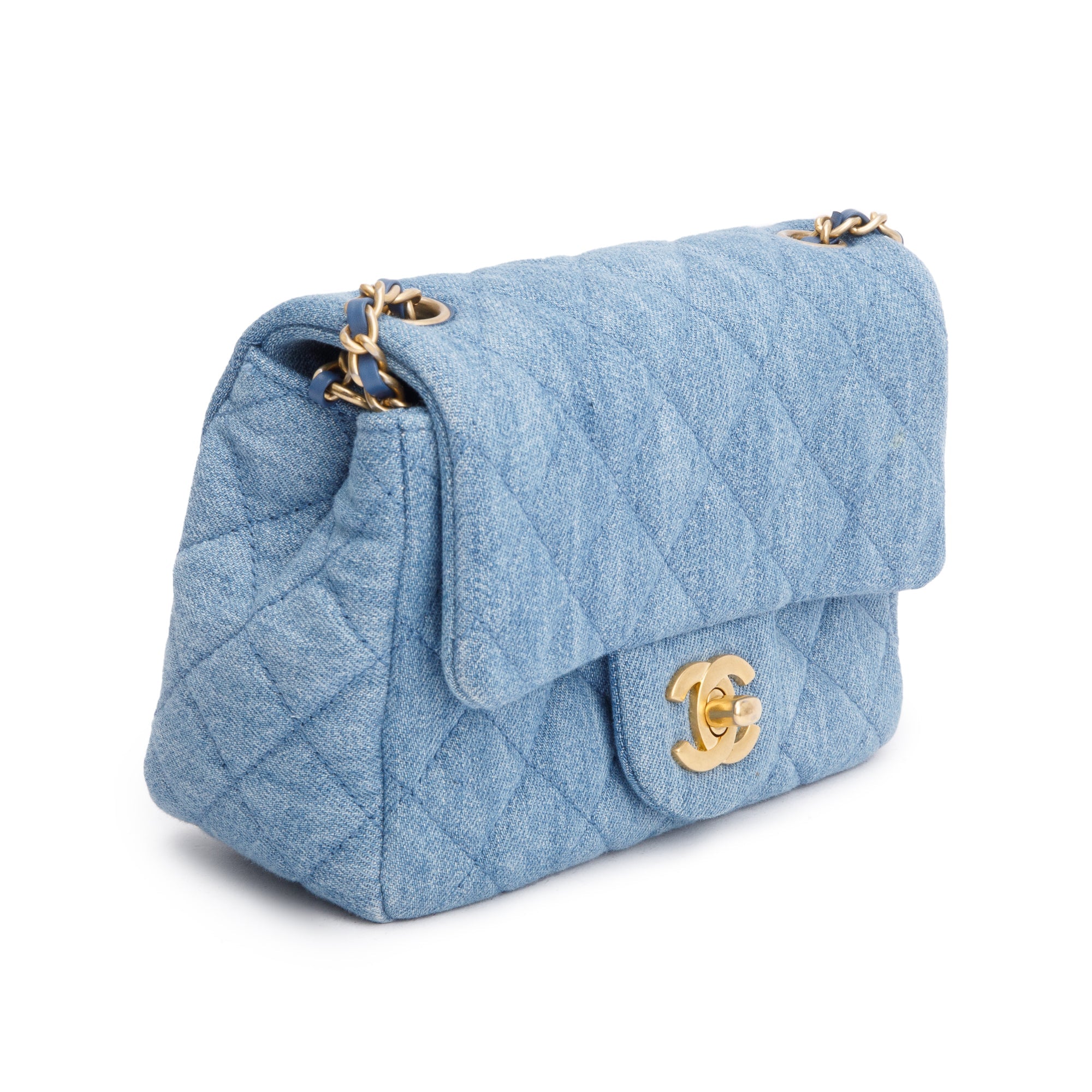 Chanel 2022 Blue Denim Pearl Crush Square Mini Flap Bag