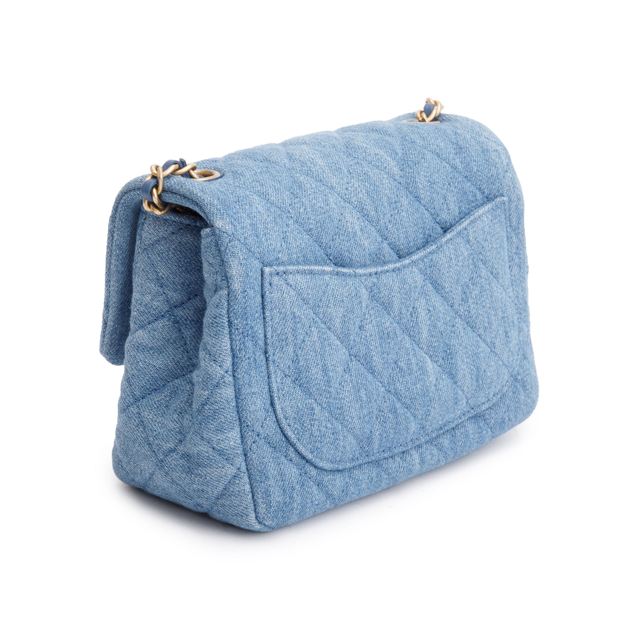 Chanel 2022 Blue Denim Pearl Crush Square Mini Flap Bag