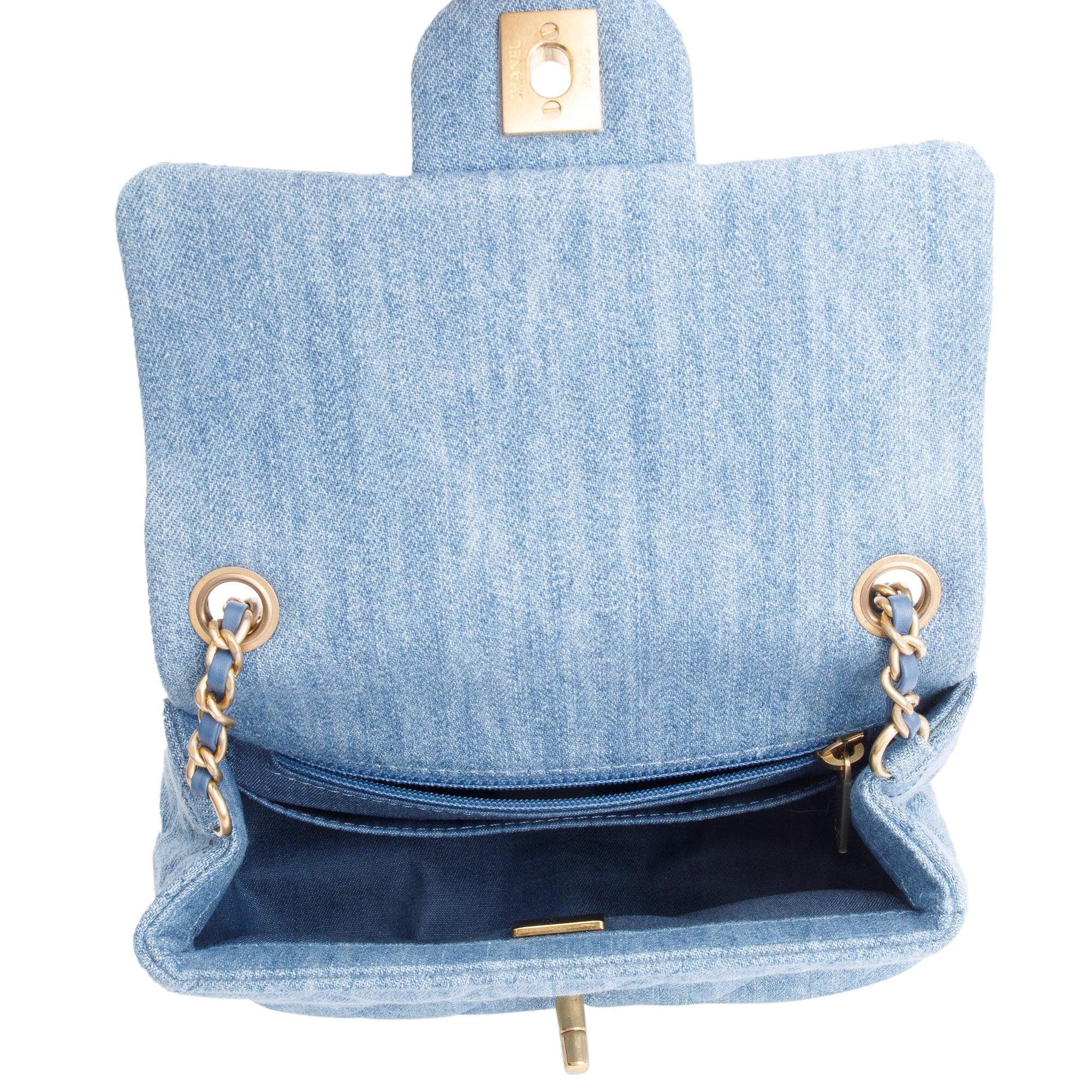 Chanel 2022 Blue Denim Pearl Crush Square Mini Flap Bag