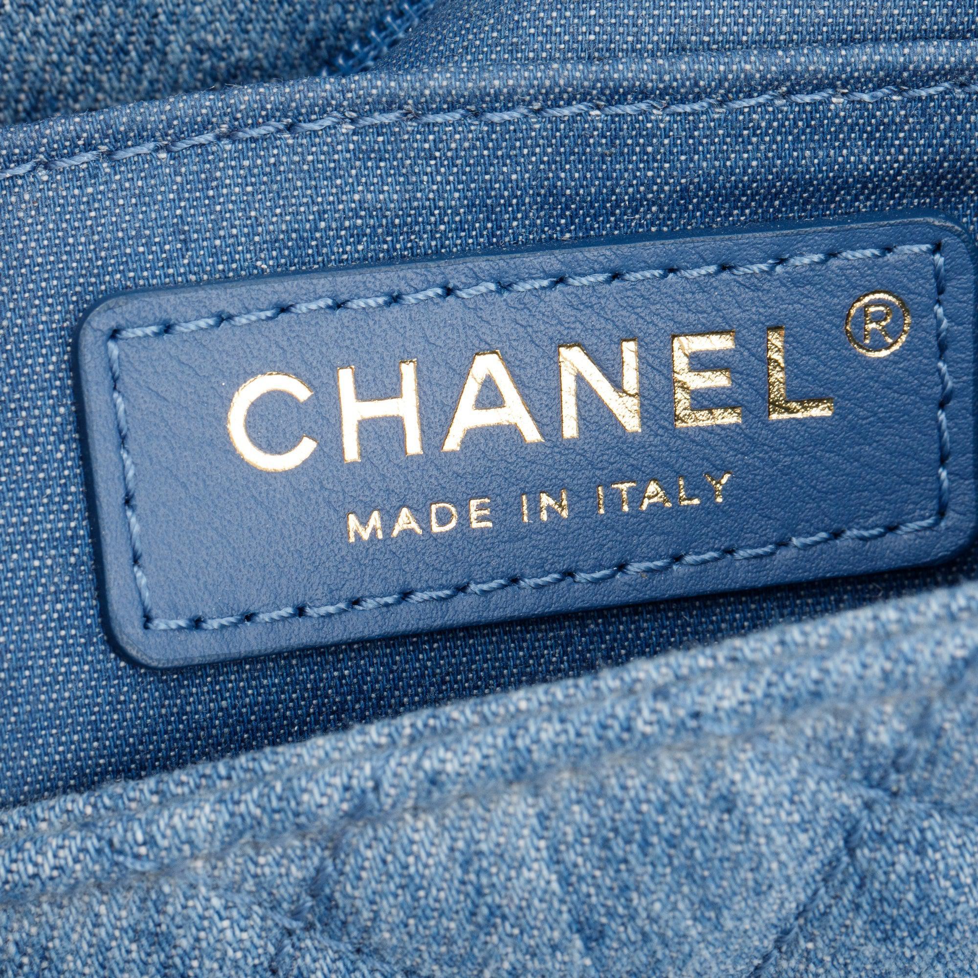 Chanel 2022 Blue Denim Pearl Crush Square Mini Flap Bag