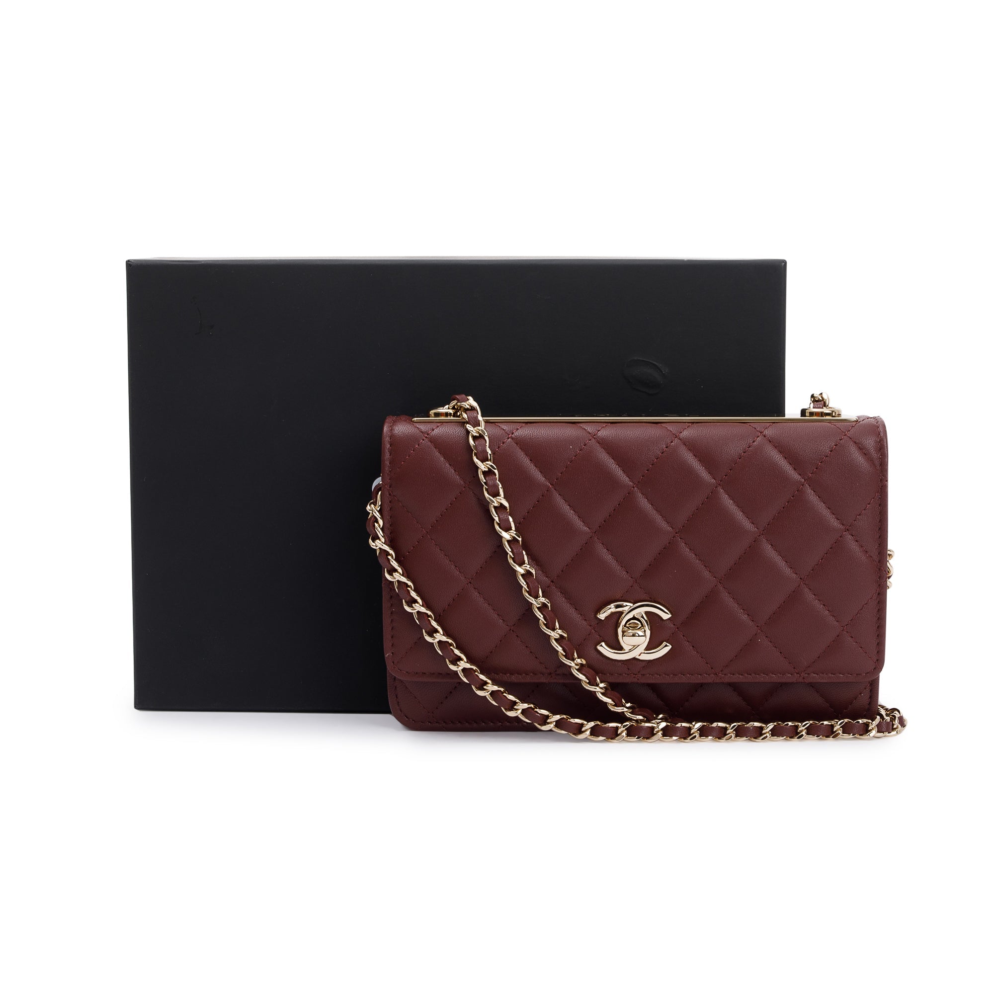 Chanel 2022 Burgundy Lambskin Leather Trendy Wallet on Chain w/ Box & Receipt