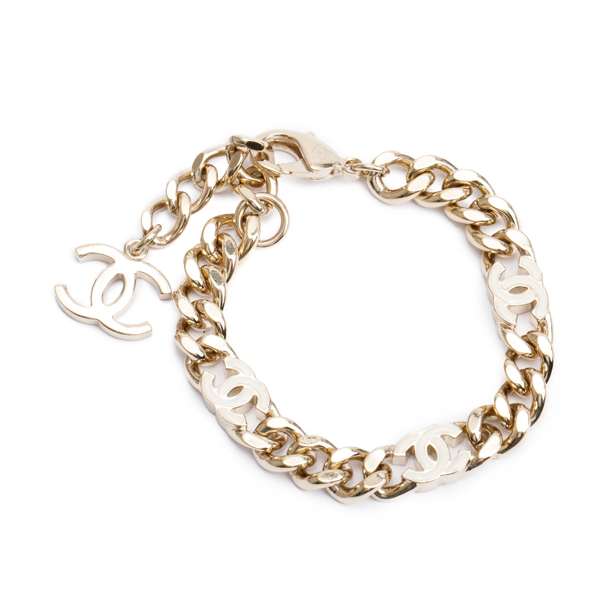 Chanel 2022 Gold Plated Enamel CC Chain Link Bracelet