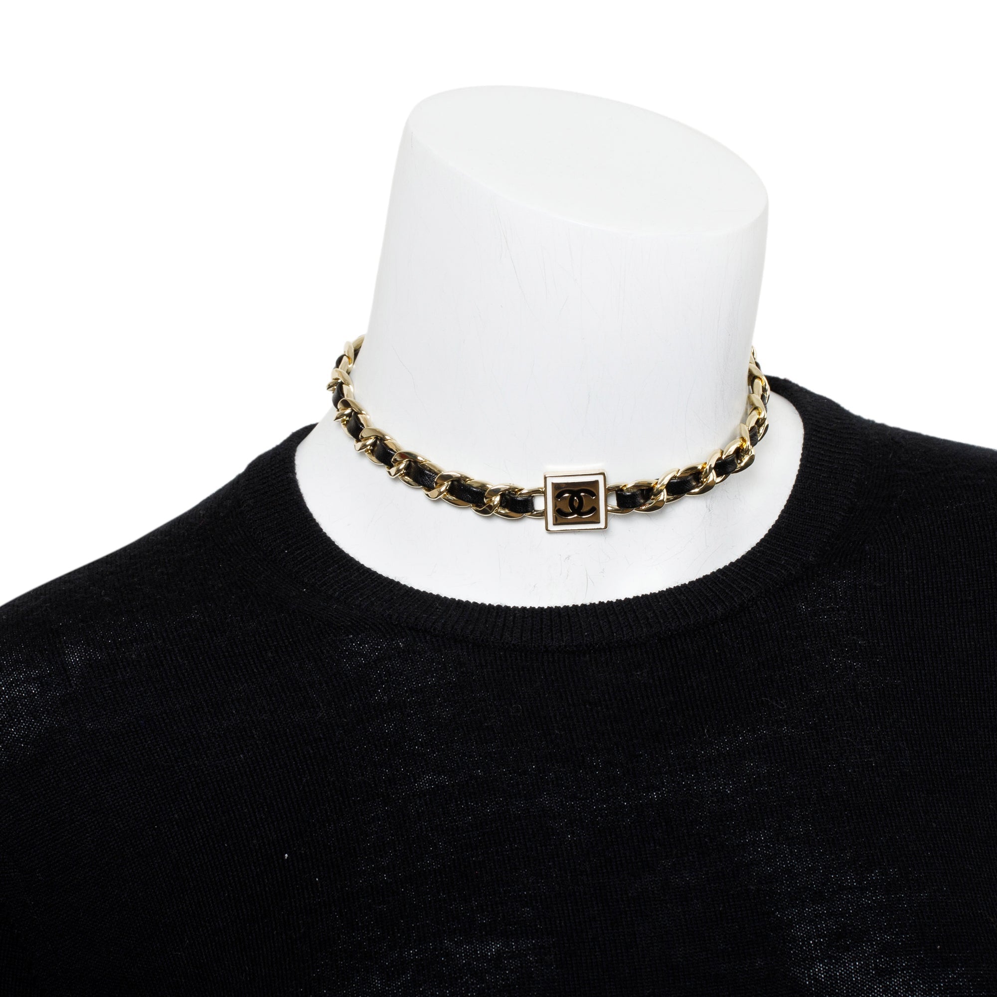Chanel 2022 Gold Plated Leather & Enamel CC Choker Necklace w/ Box