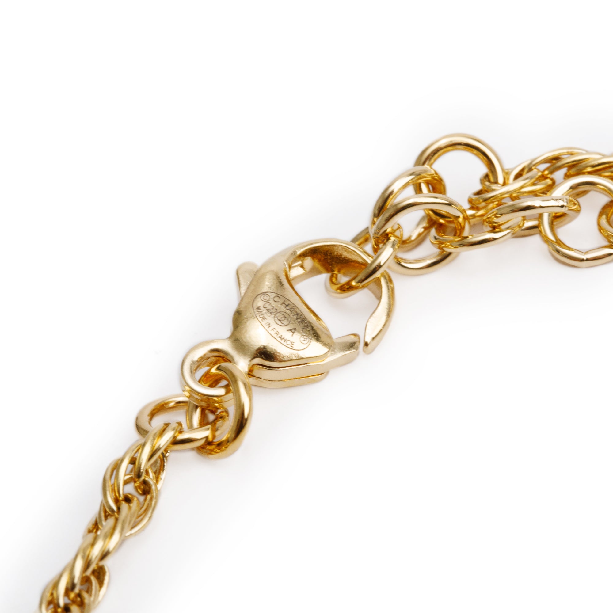 Chanel 2022 Gold-Plated Strass & Faux Pearl CC Drop Pendant Necklace w/ Box