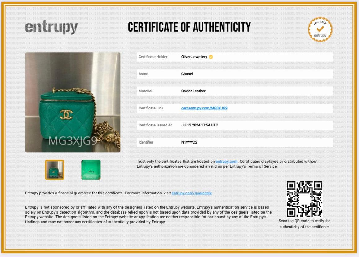 Chanel 2022 Green Caviar Leather Mini Heart Crush Vanity Case w/ Box