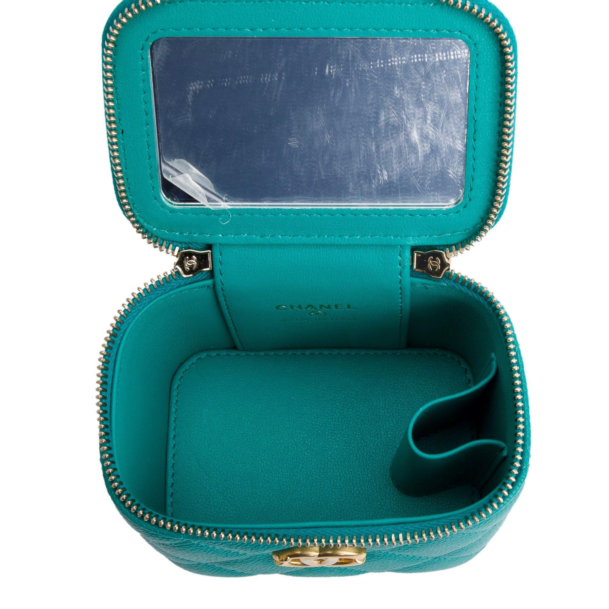 Chanel 2022 Green Caviar Leather Mini Heart Crush Vanity Case w/ Box