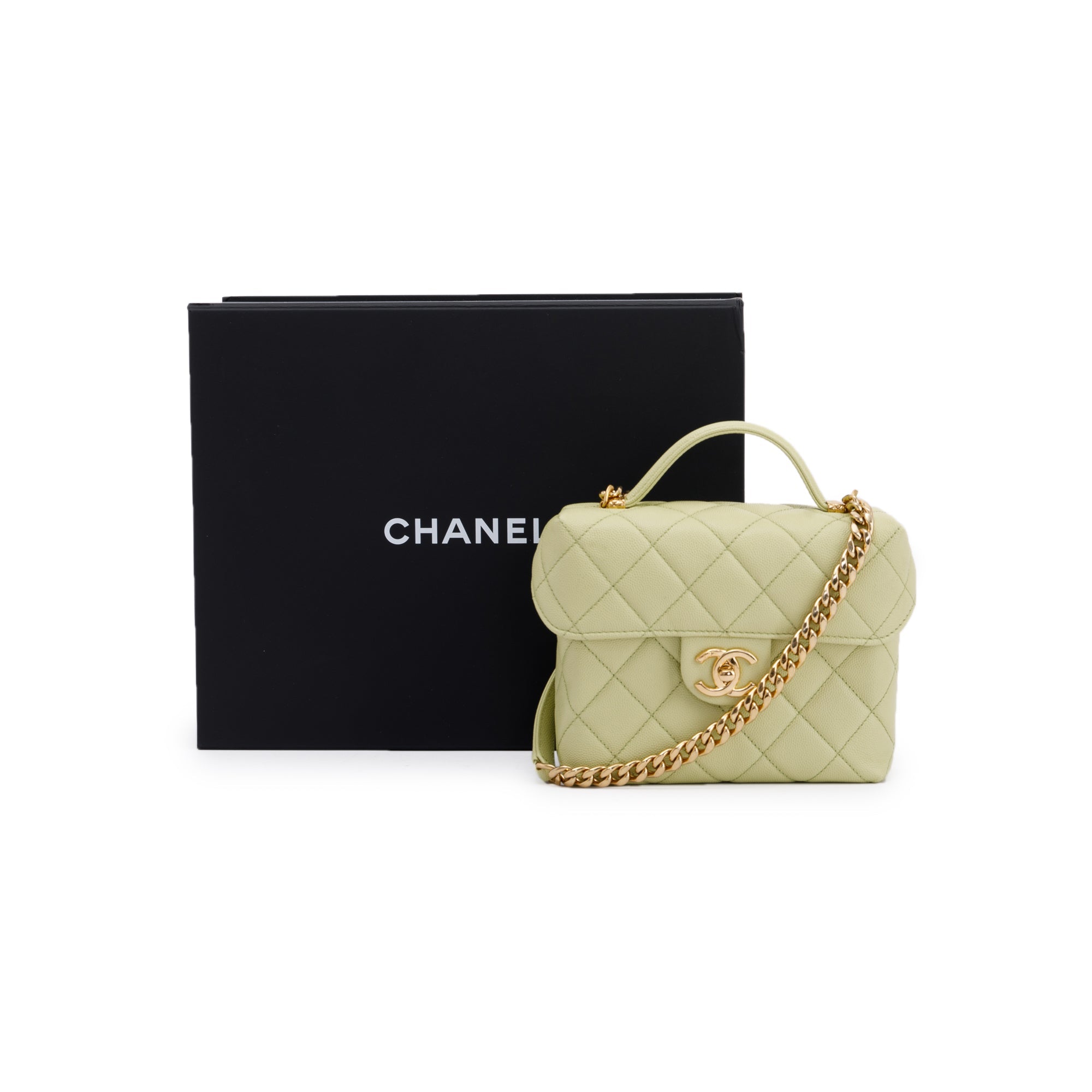 Chanel 2022 Green Caviar Leather Small Vanity Case w/ Box