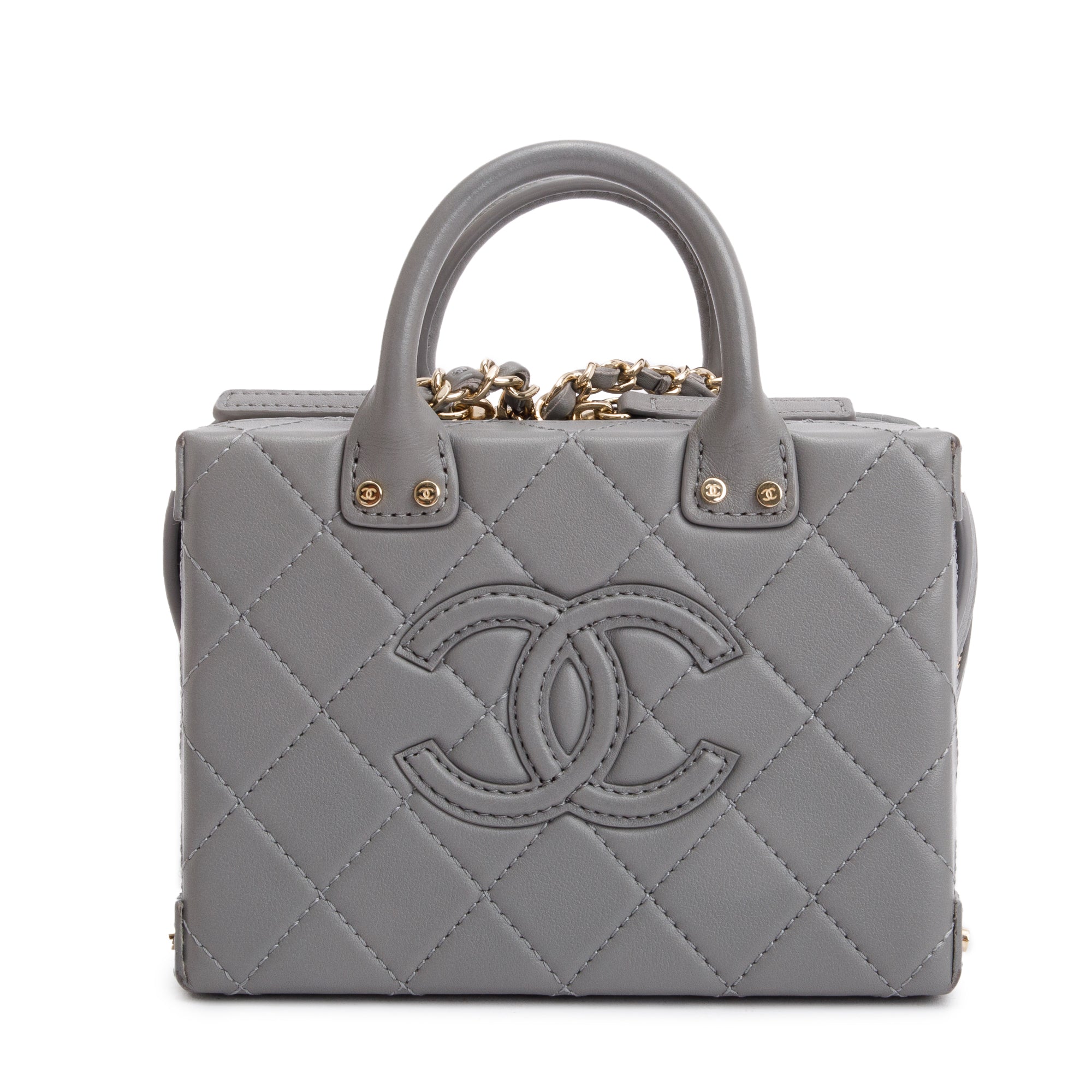 Chanel 2022 Grey Quilted Calfskin Leather Coco Vault Small Vanity Case
