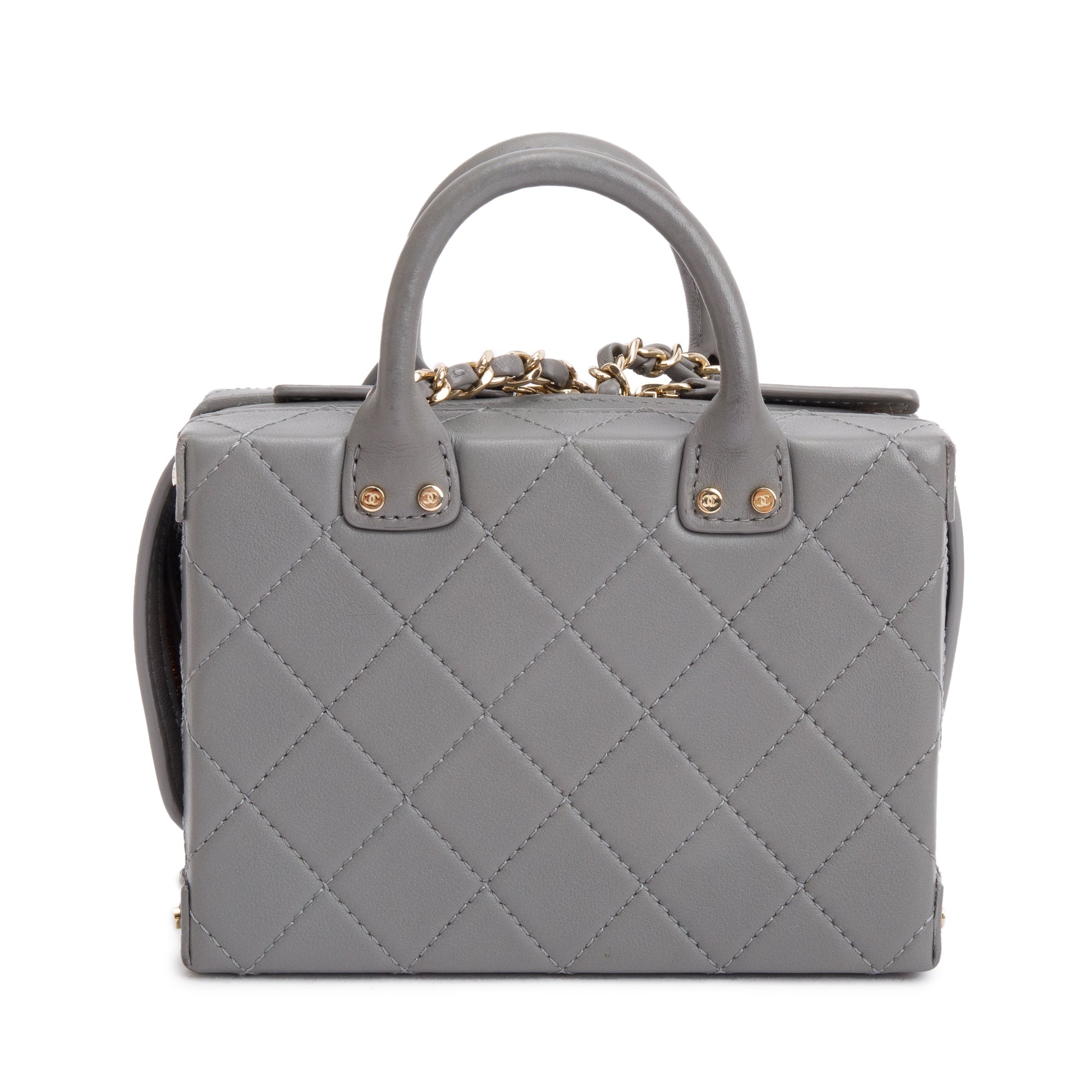 Chanel 2022 Grey Quilted Calfskin Leather Coco Vault Small Vanity Case
