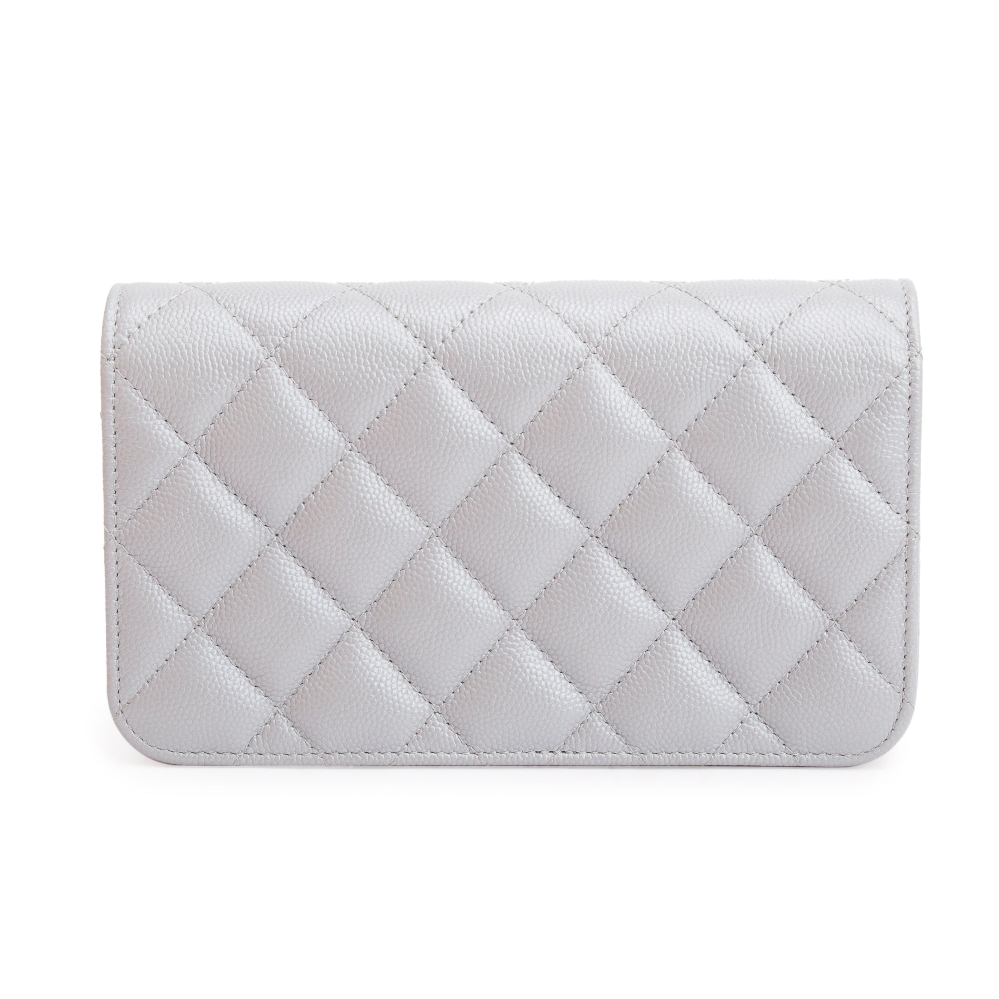 Chanel 2022 Grey Quilted Caviar Leather Classic Phone Holder on Chain w/ Box