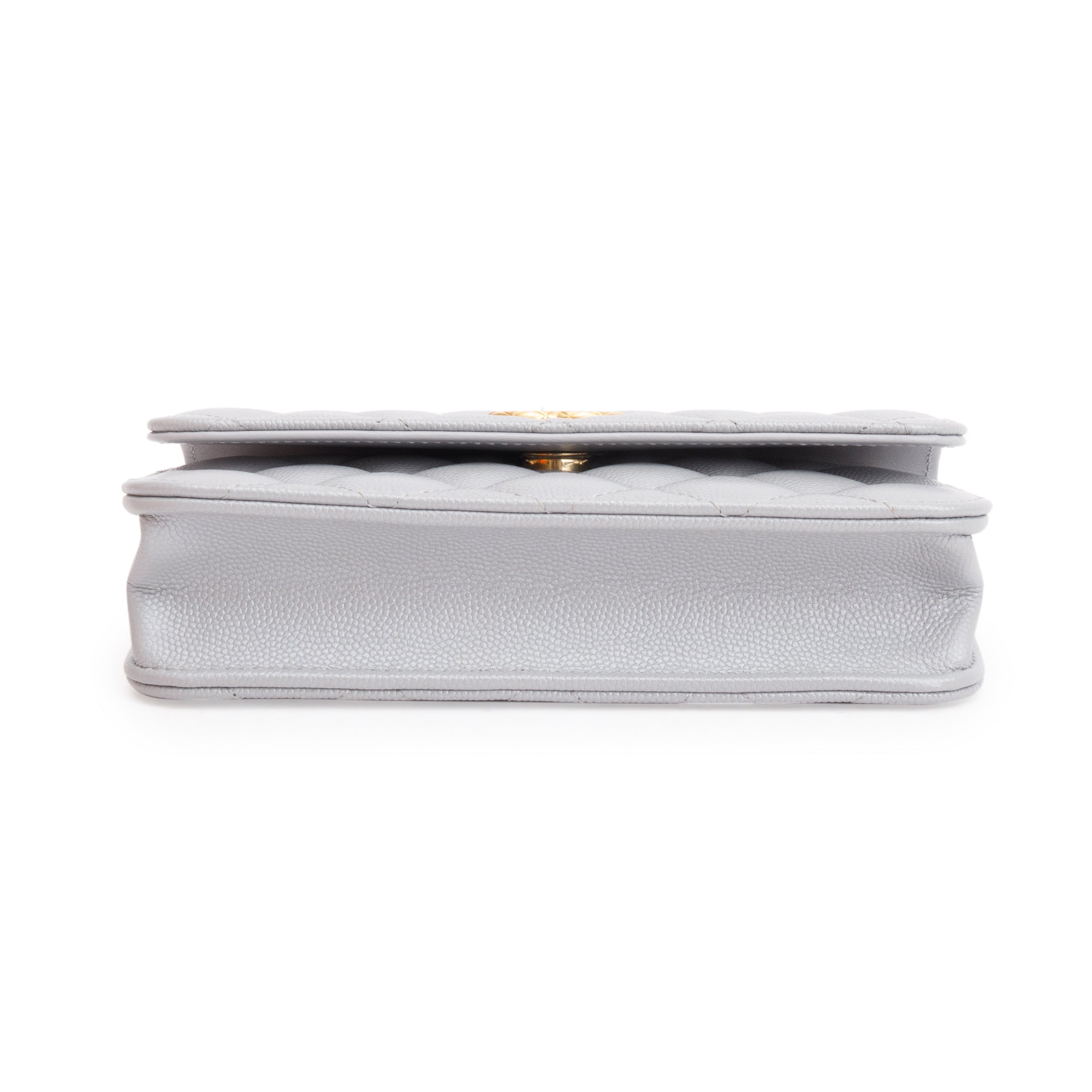 Chanel 2022 Grey Quilted Caviar Leather Classic Phone Holder on Chain w/ Box