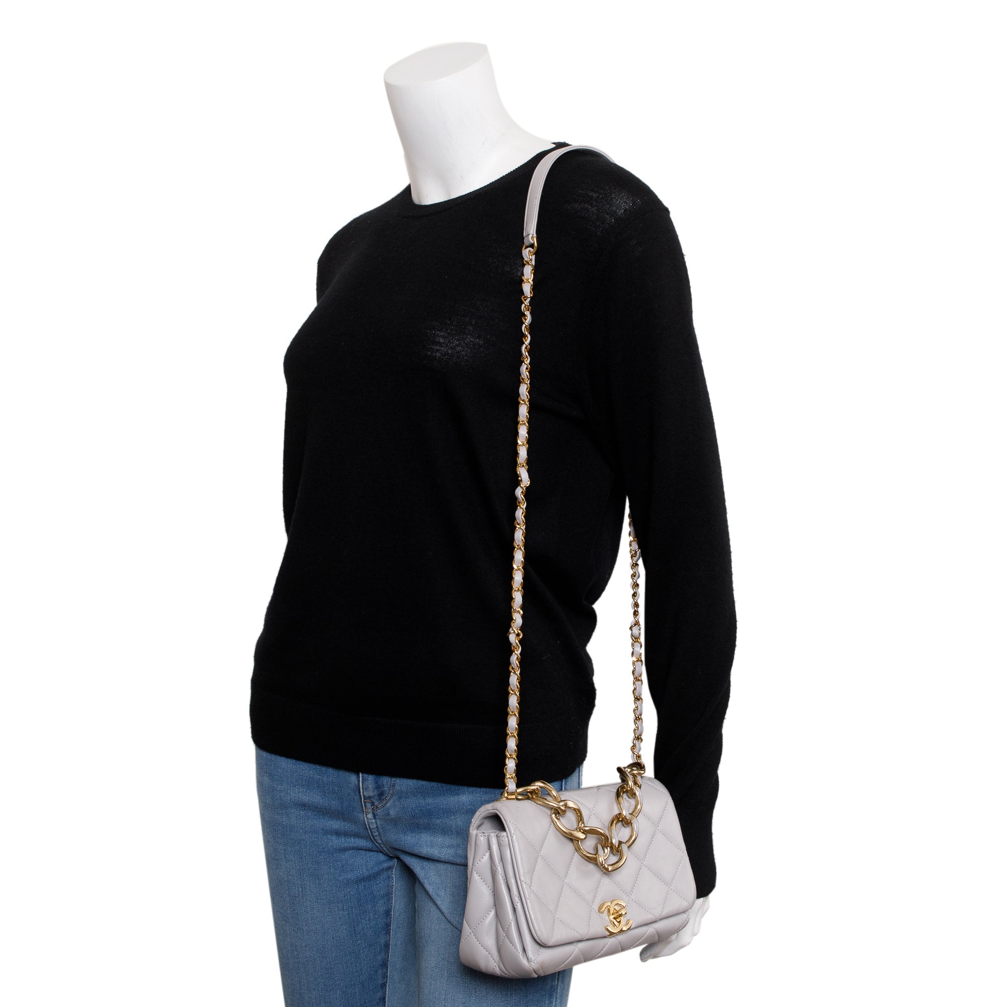 Chanel 2022 Grey Quilted Lambskin Leather Small Color Match Flap Bag W/ Receipt