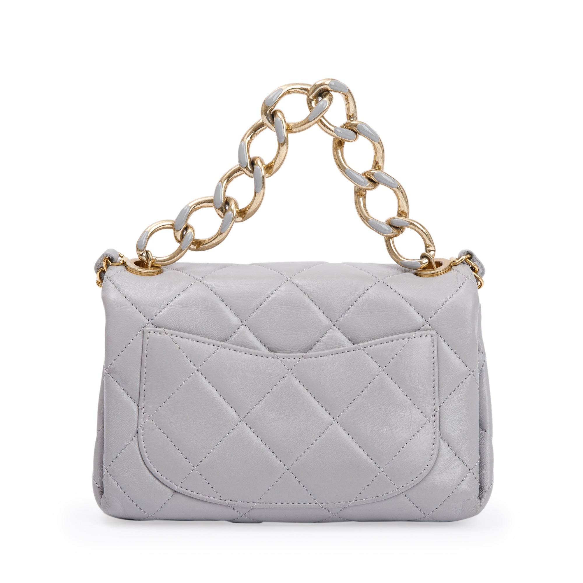 Chanel 2022 Grey Quilted Lambskin Leather Small Color Match Flap Bag W/ Receipt