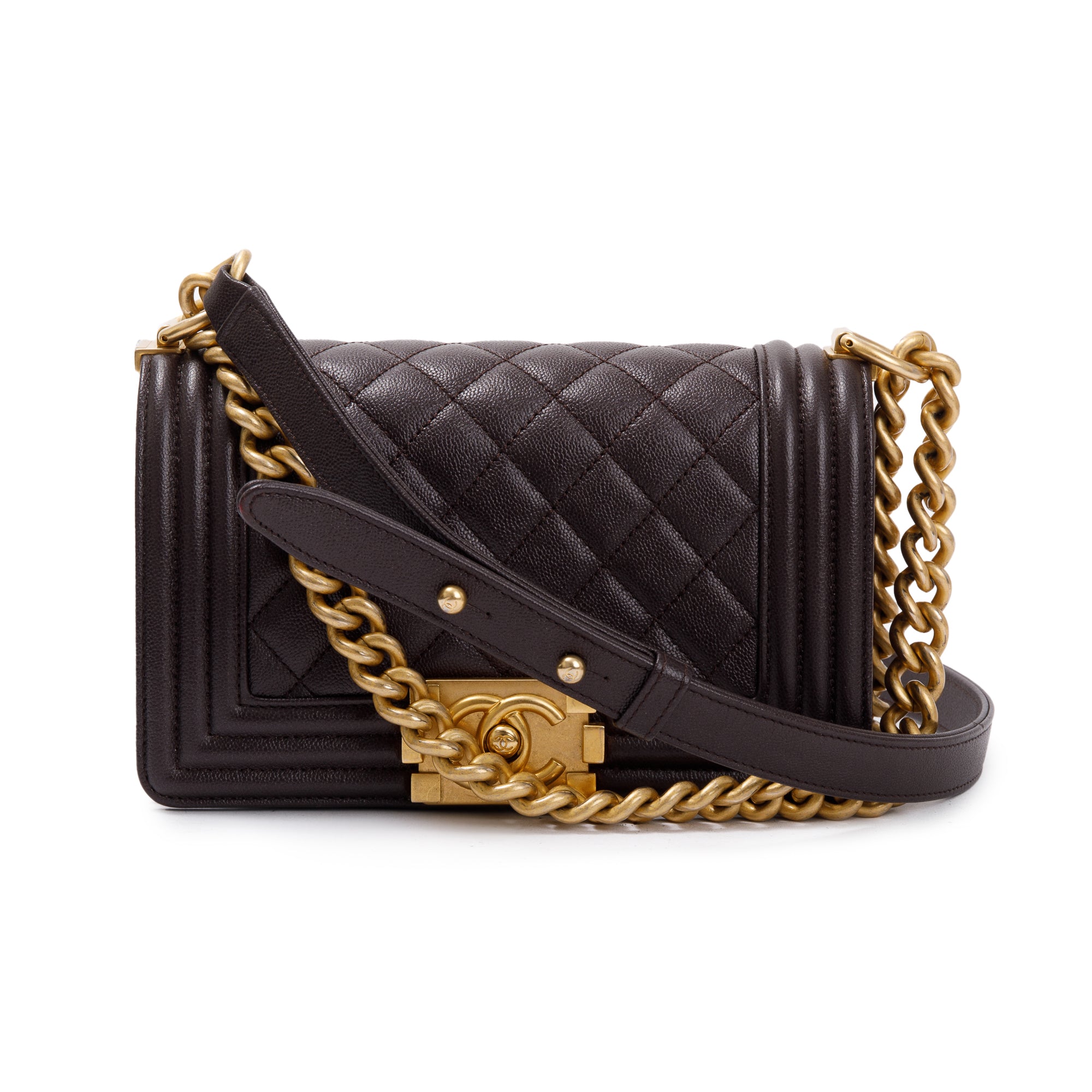 Chanel 2022 Marron Caviar Leather Small Boy Bag w/ Box & Receipt